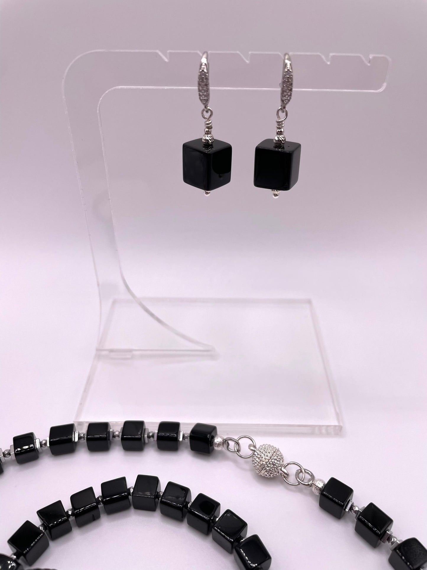 Onyx, Hämatit, Schmuck-Set, Kette, Armbänder, Ohrringe