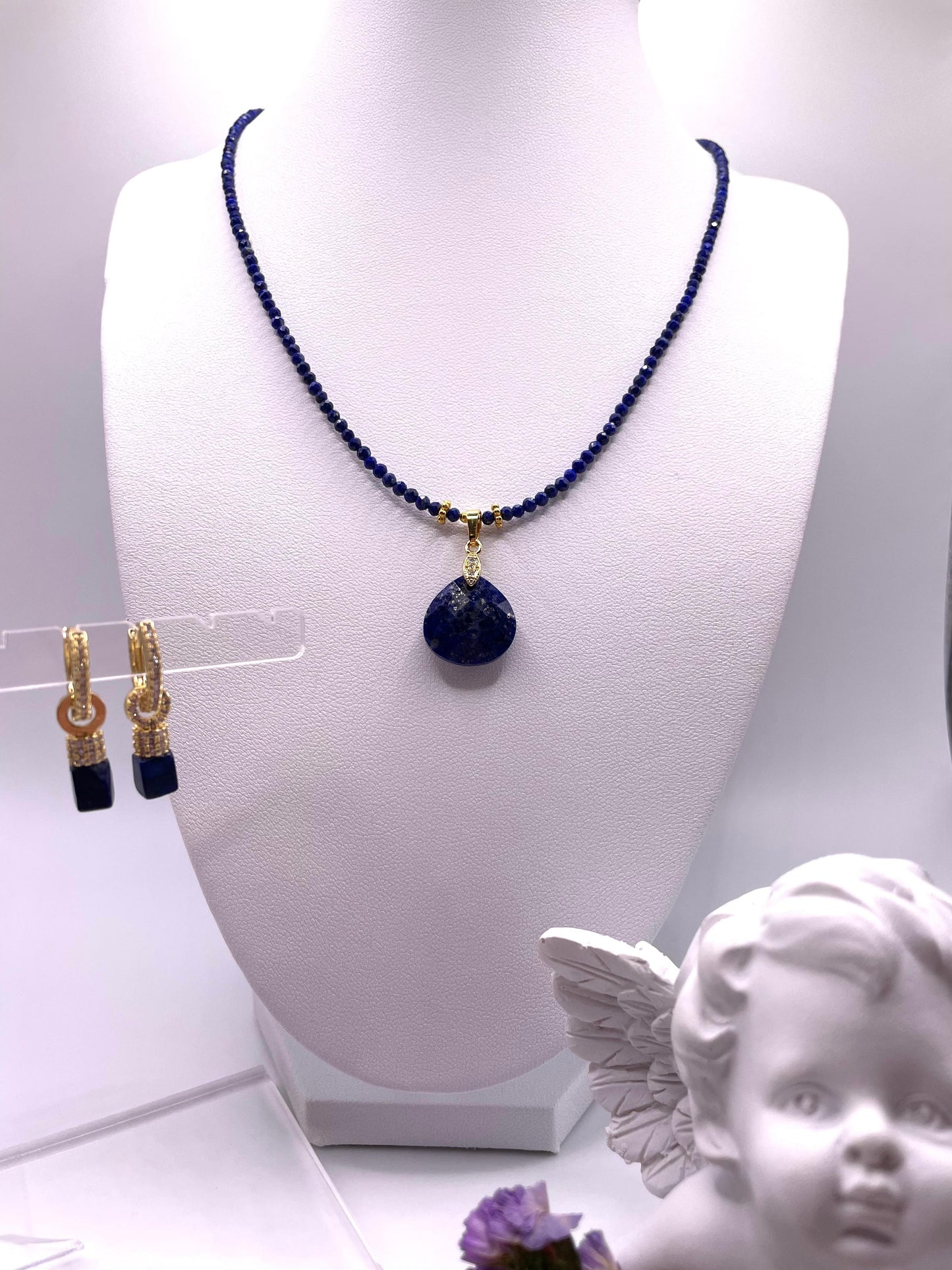 Lapislazuli, Kette und Ohrringe, Edelstein Schmuck - Set