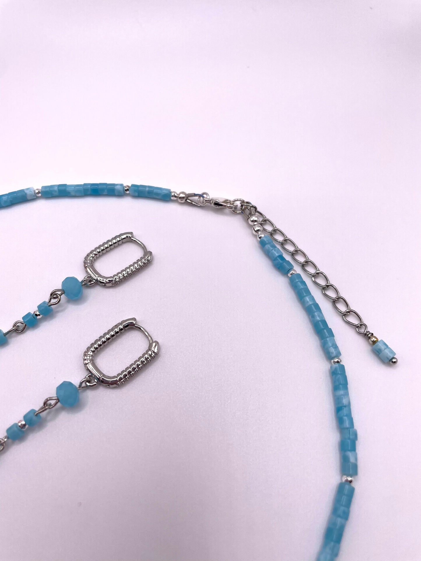 Aquamarin, Hämatit, Schmuck-Set Kette und Ohrringe