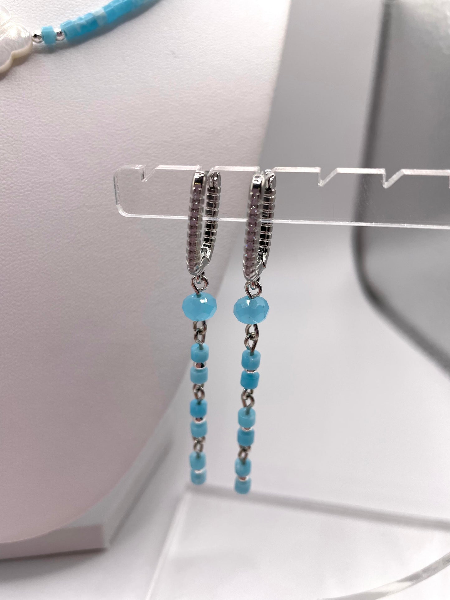 Aquamarin, Hämatit, Schmuck-Set Kette und Ohrringe