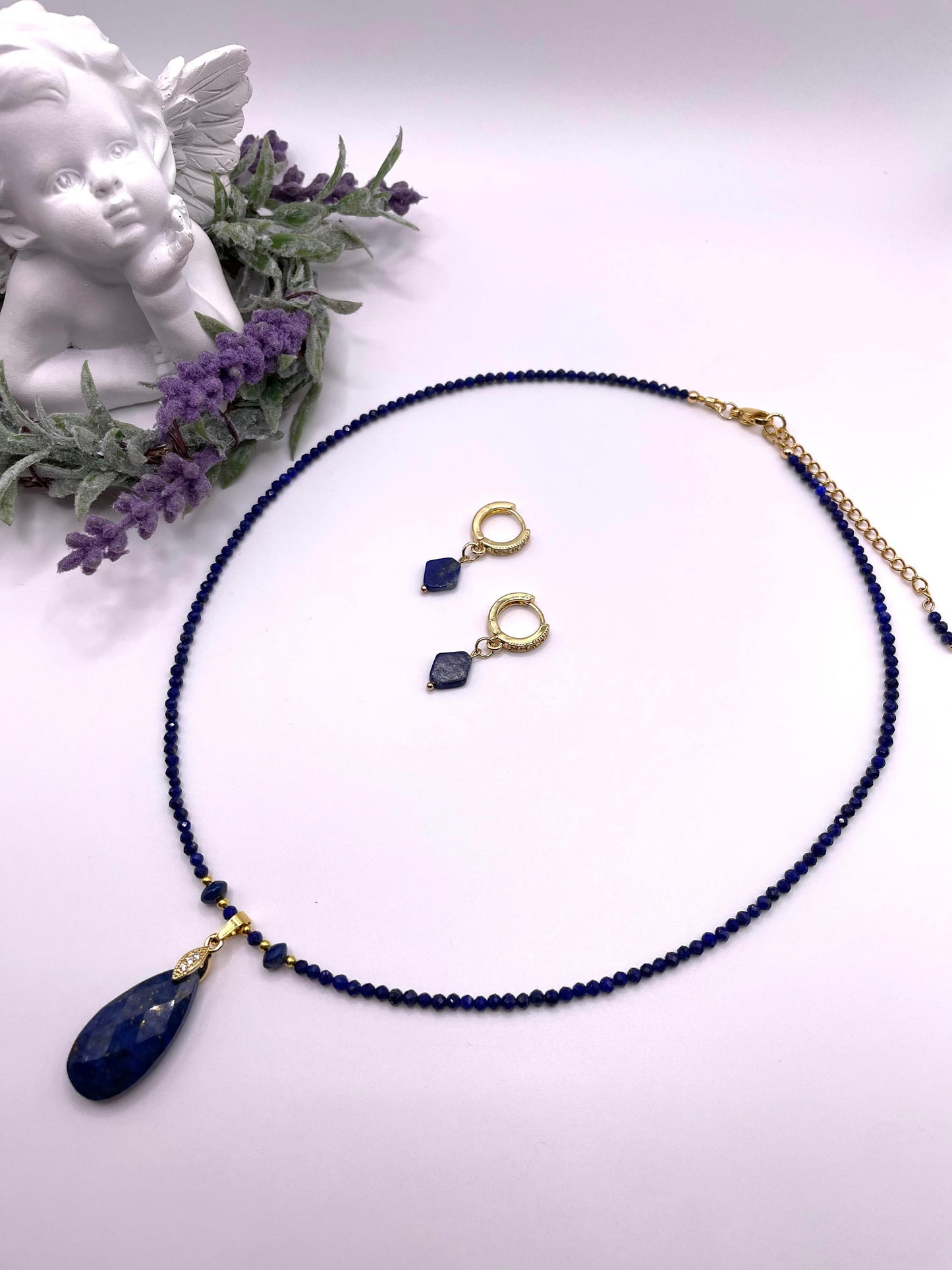 Lapislazuli, Schmuck-Set, Kette, Ohrringe