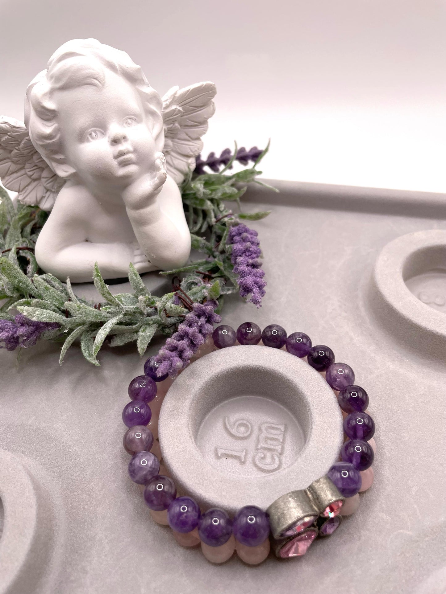 Rosenquarz, Amethyst, Armband zweireihig, elastisch