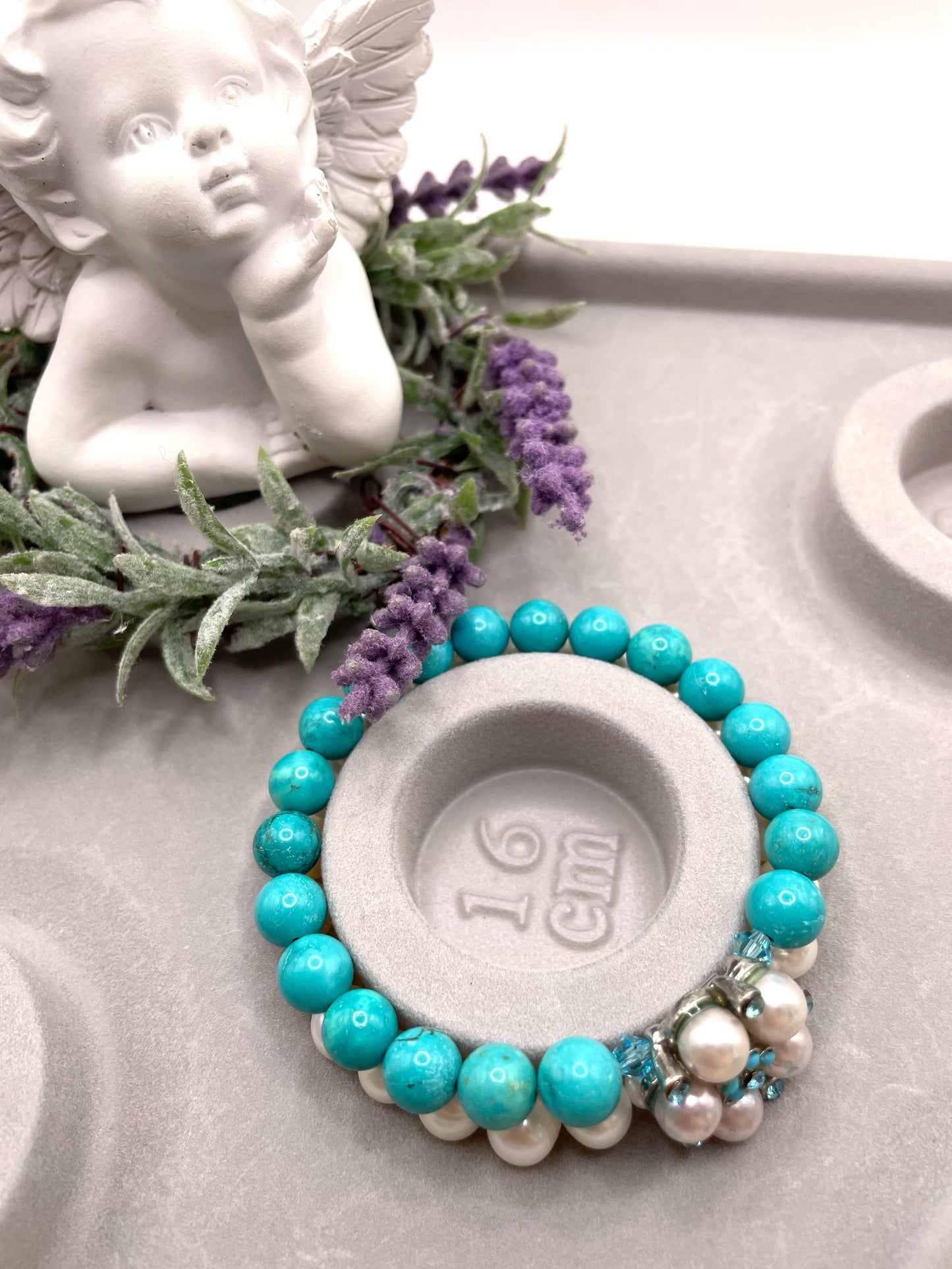 Süßwasserperlen, Howlith, Armband zweireihig, elastisch