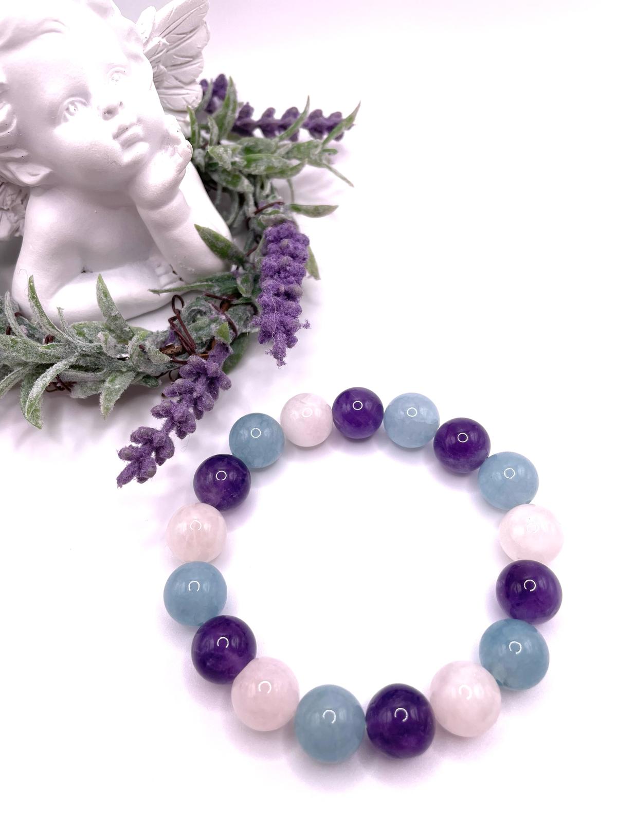 Amethyst, Rosenquarz, blauer Achat, Edelstein Armband