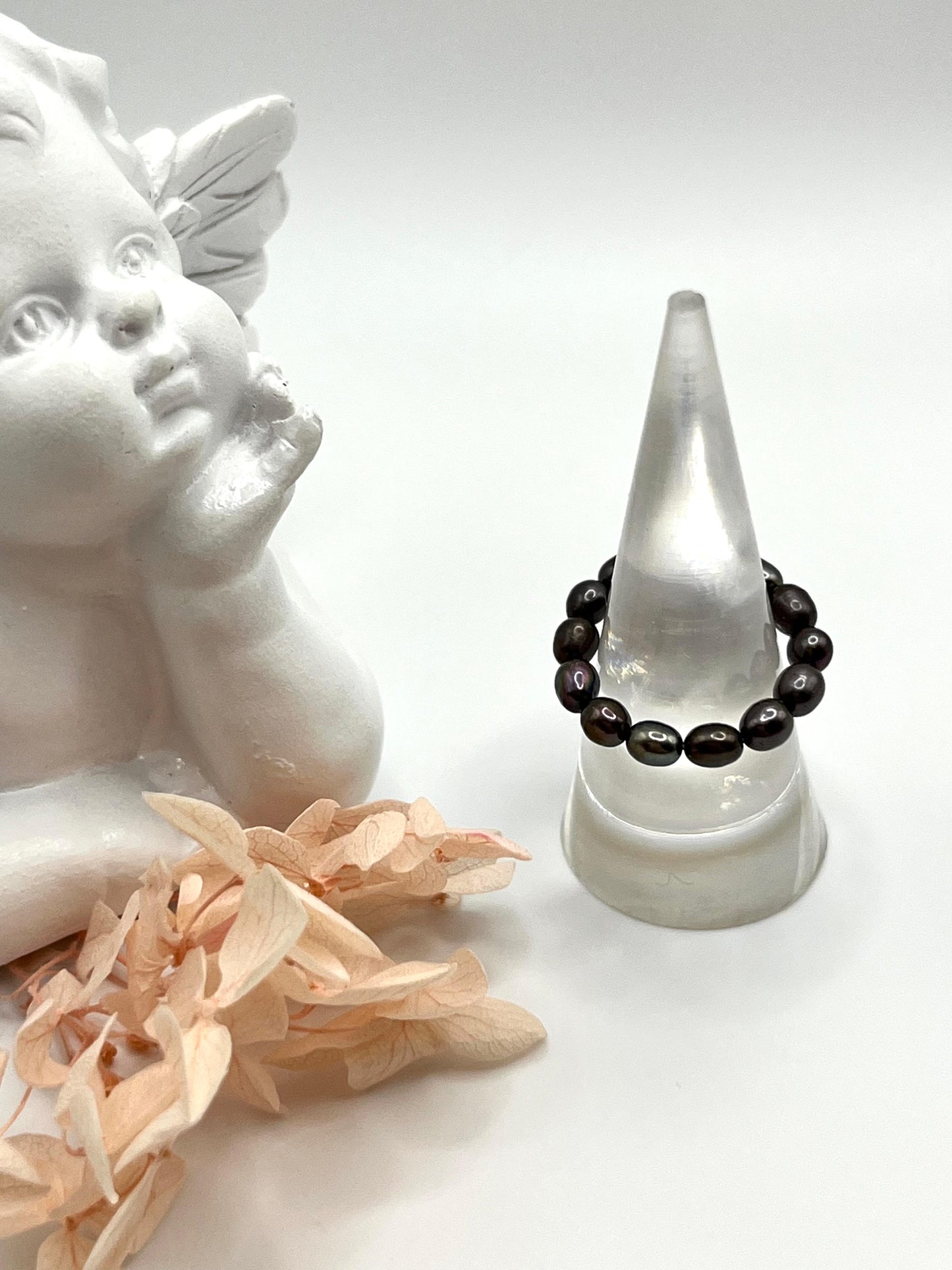 Perlenring mit Lapislazuli, echte Süßwasserperlen