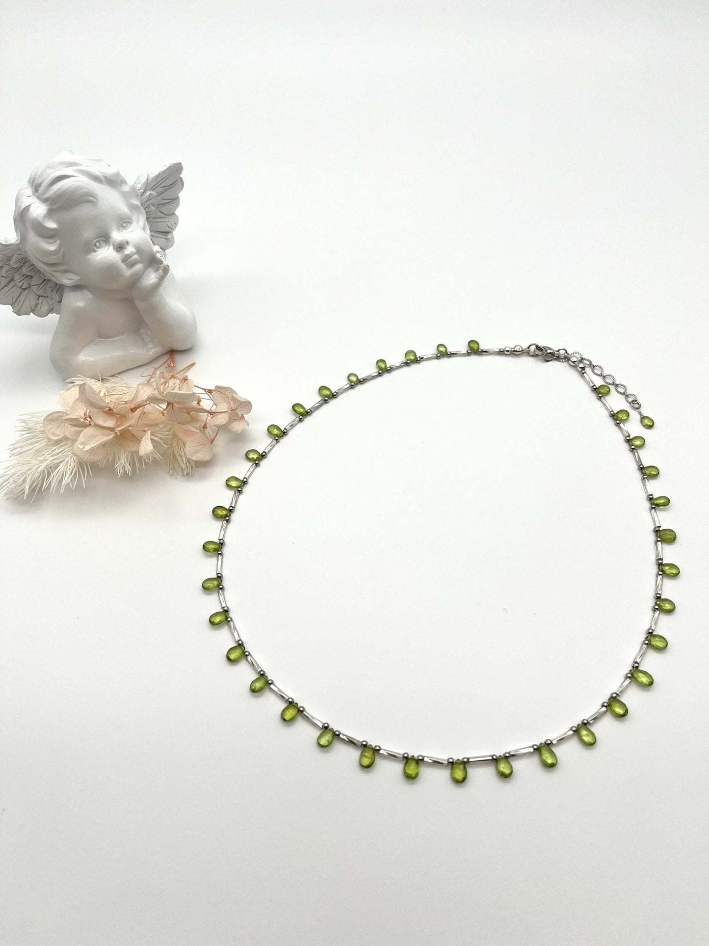 Edelstein-Collier mit Chrysolith (Peridot), Echt-Schmuck, Fein-Schmuck