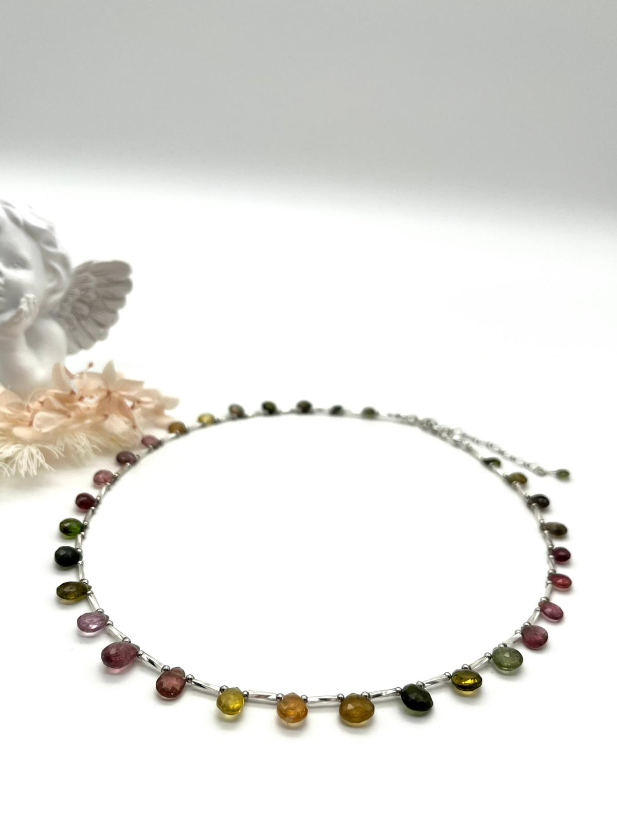 Edelstein-Collier mit Turmalin, Echt-Schmuck, Fein-Schmuck