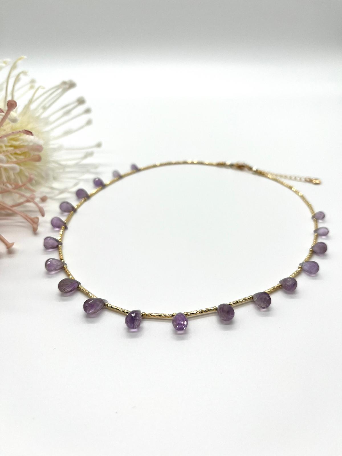Besonderes Collier mit Amethyst Brioletten Perlen, Fein-Schmuck