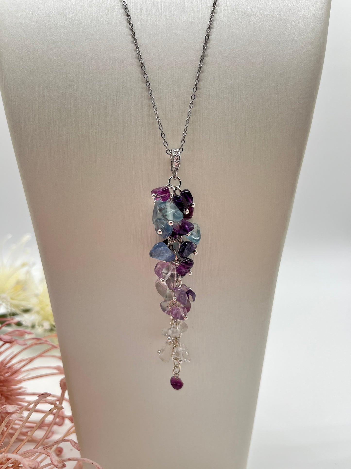 Sommer Schmuckset mit Fluorit, Kette mit Anhänger und Ohrringe