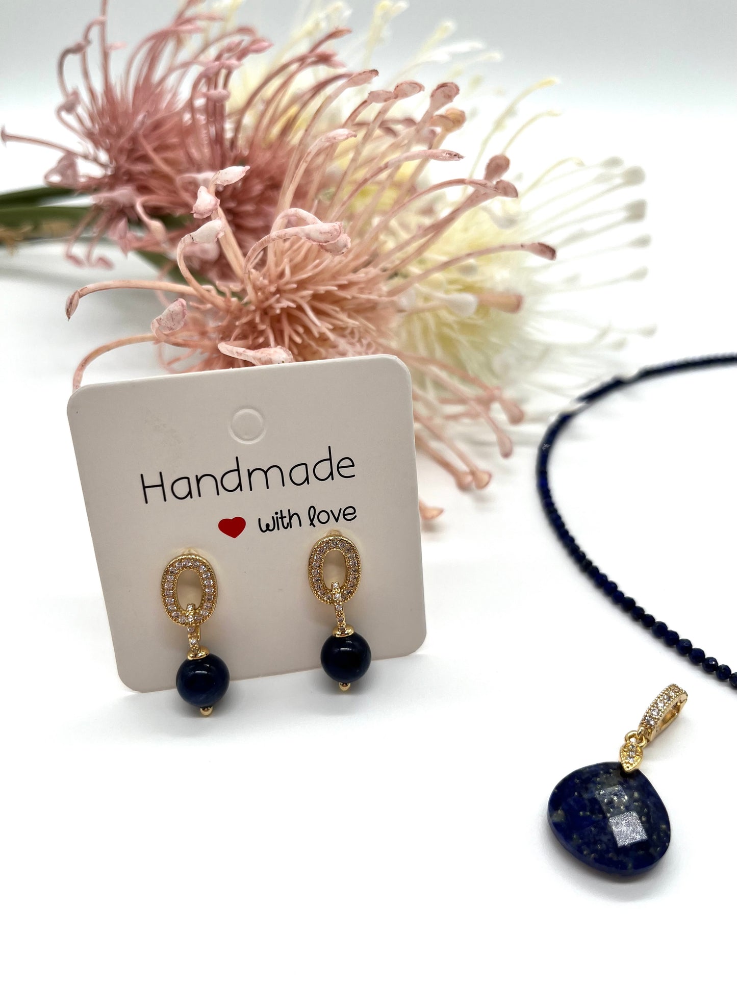 Lapislazuli, Kette und Ohrringe, Edelstein Schmuck - Set