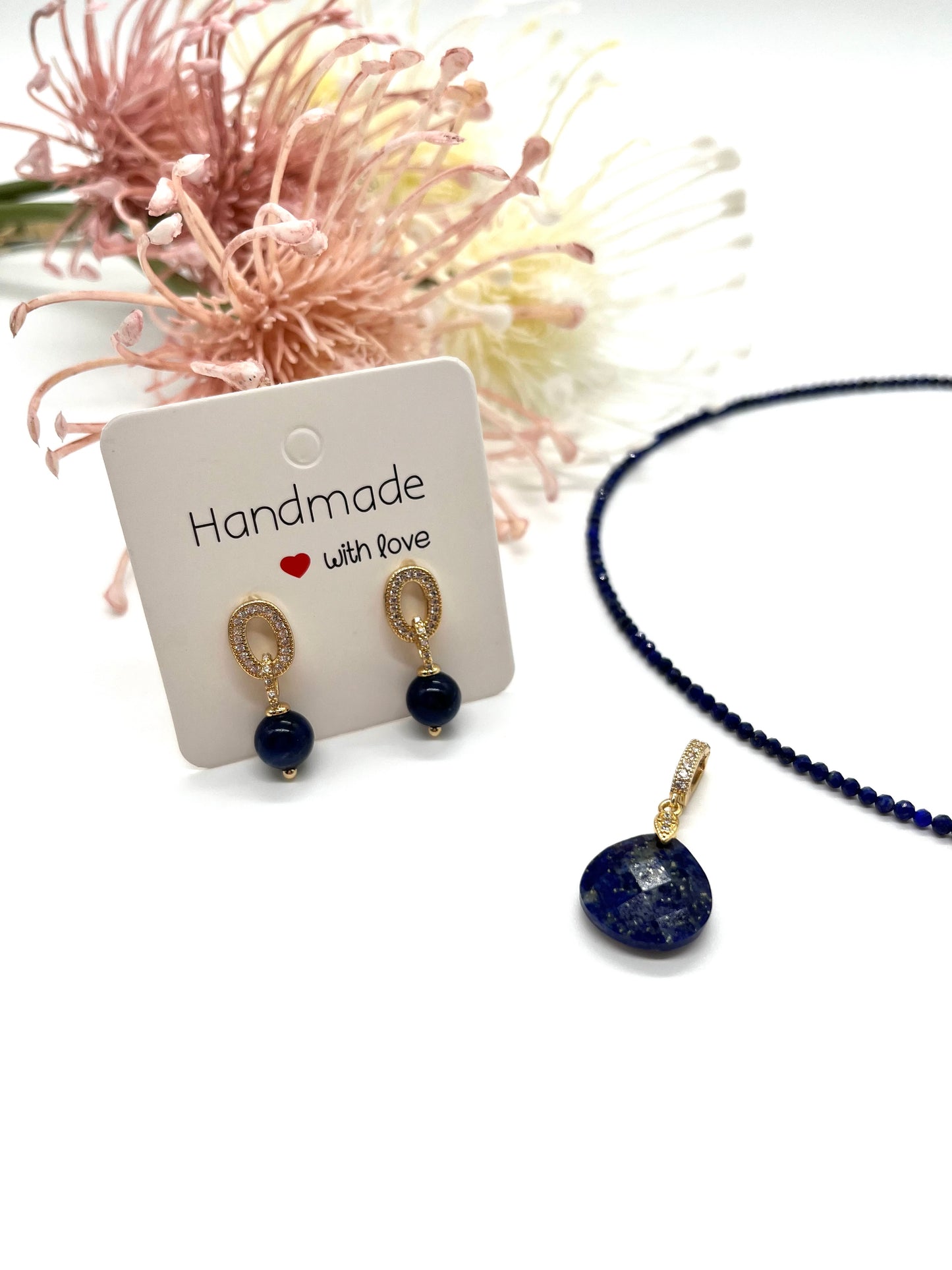 Lapislazuli, Kette und Ohrringe, Edelstein Schmuck - Set