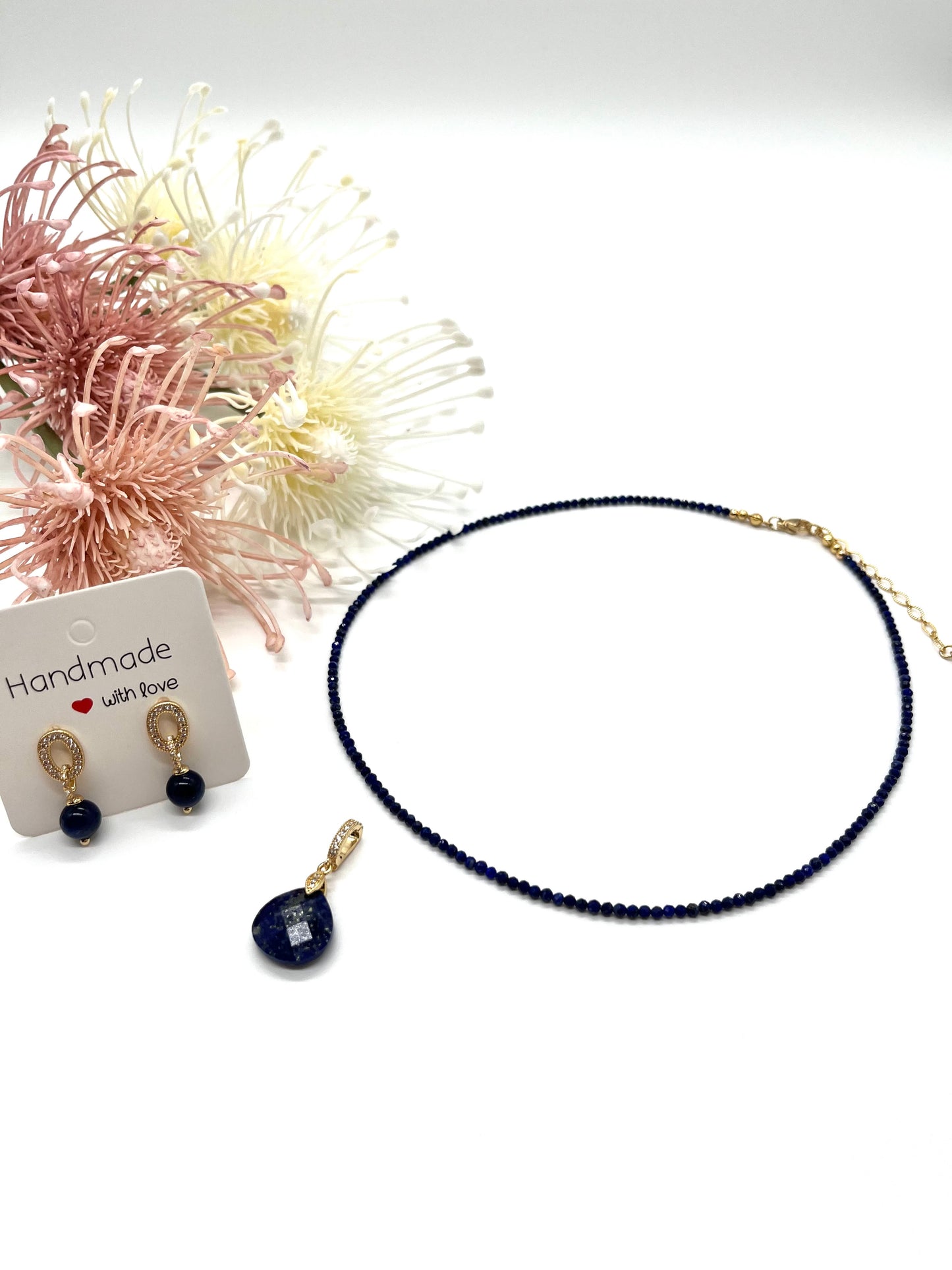 Lapislazuli, Kette und Ohrringe, Edelstein Schmuck - Set
