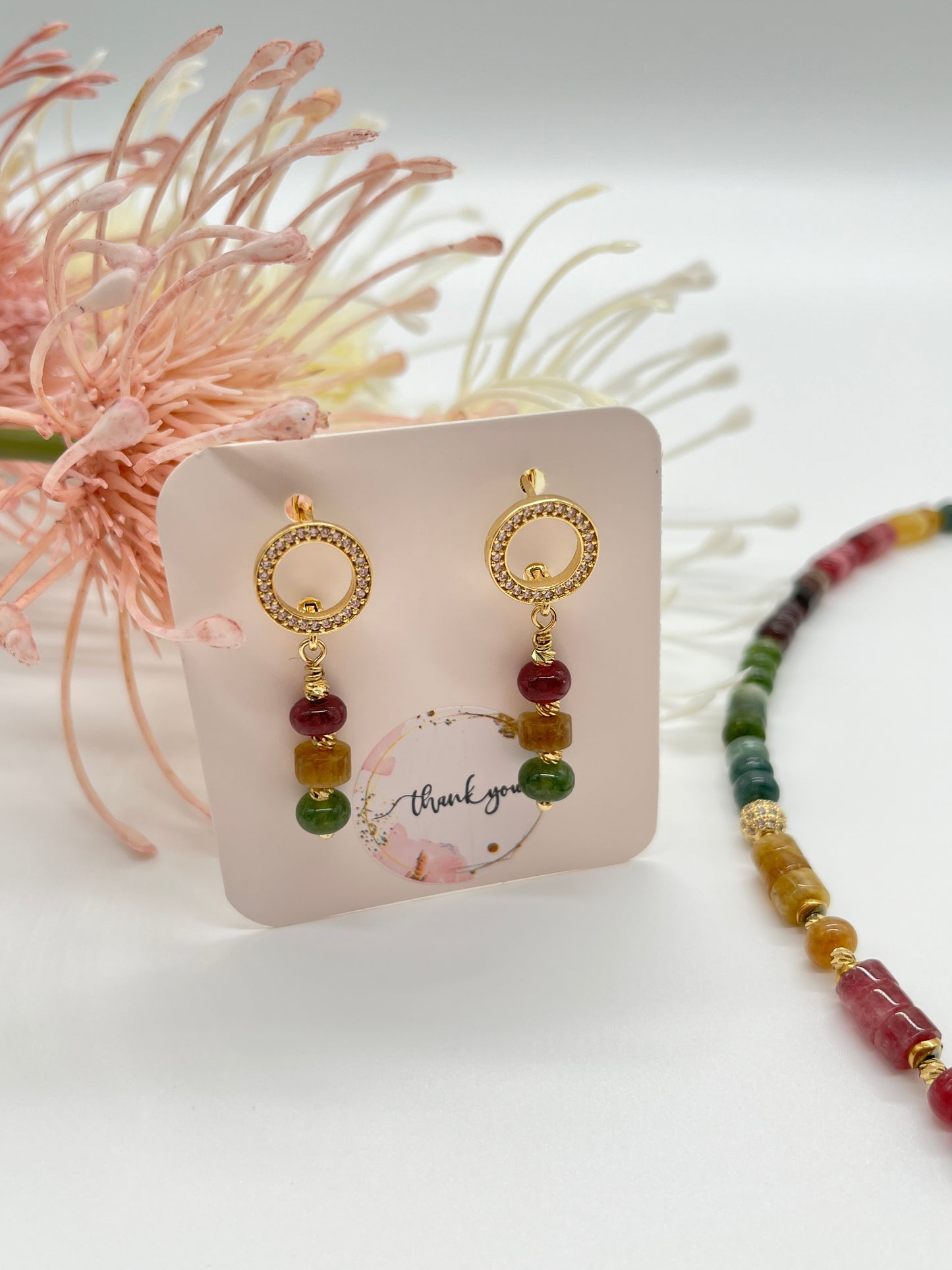 Turmalin, Schmuck-Set, Kette, Ohrringe