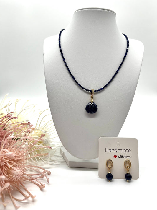 Lapislazuli, Kette und Ohrringe, Edelstein Schmuck - Set