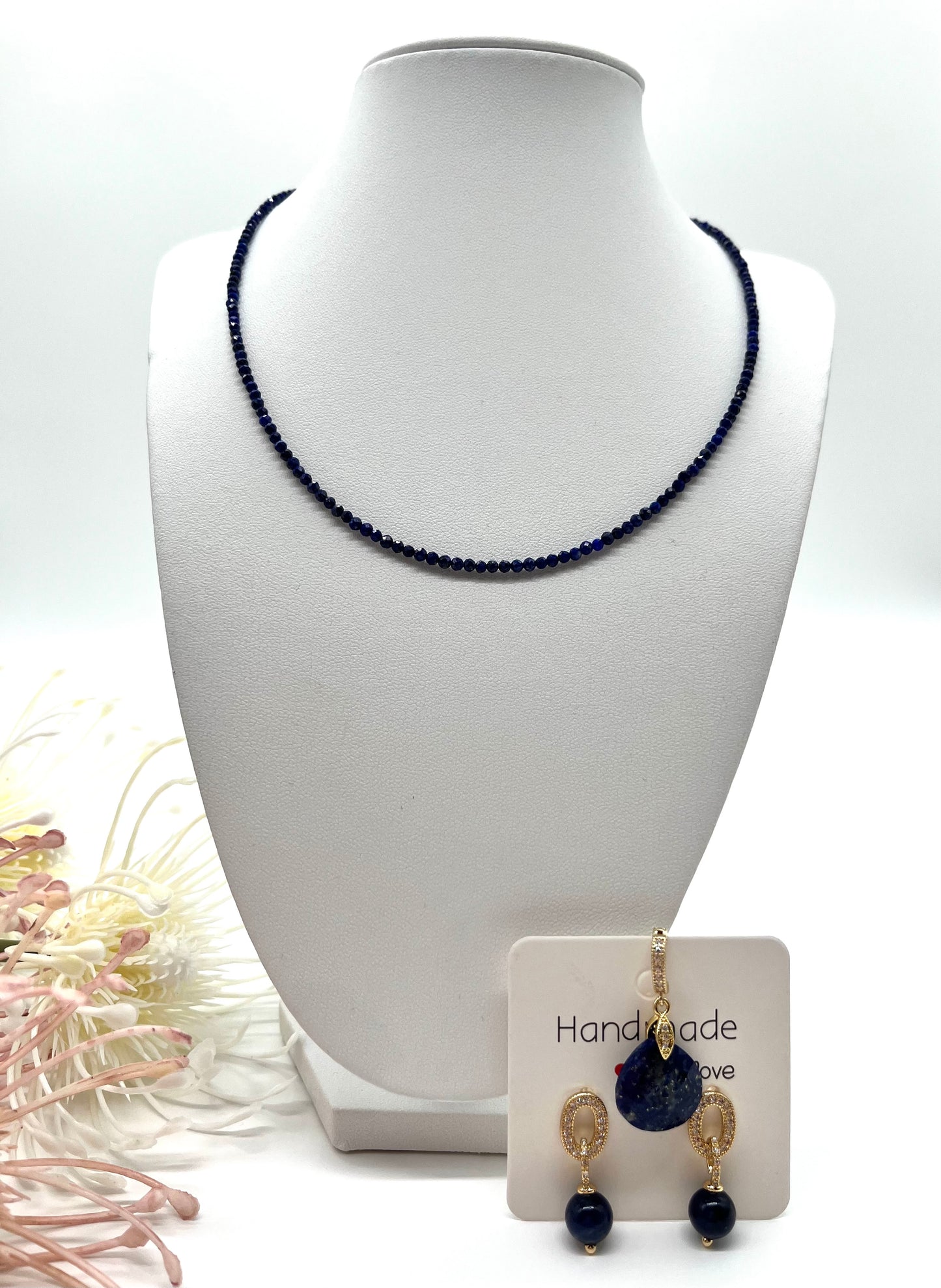 Lapislazuli, Kette und Ohrringe, Edelstein Schmuck - Set