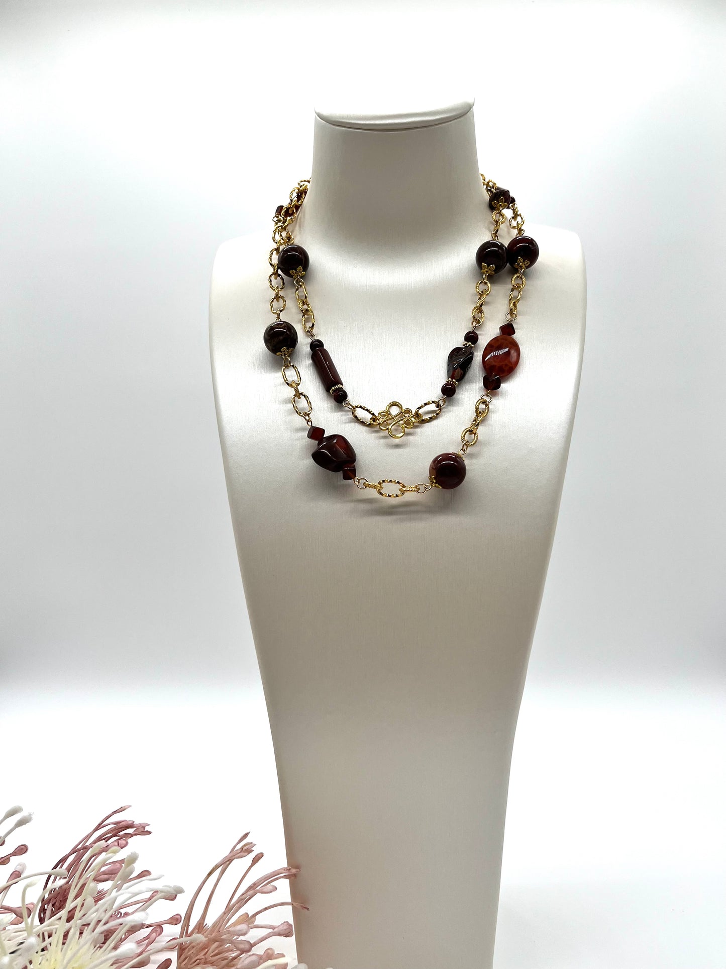 Roter Jaspis und Achat, elegante Edelstein Kette