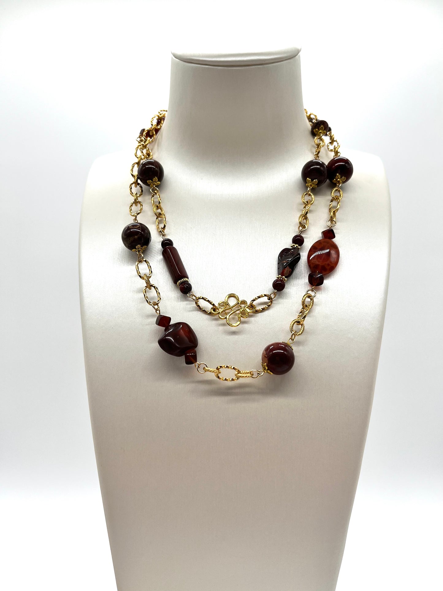 Roter Jaspis und Achat, elegante Edelstein Kette