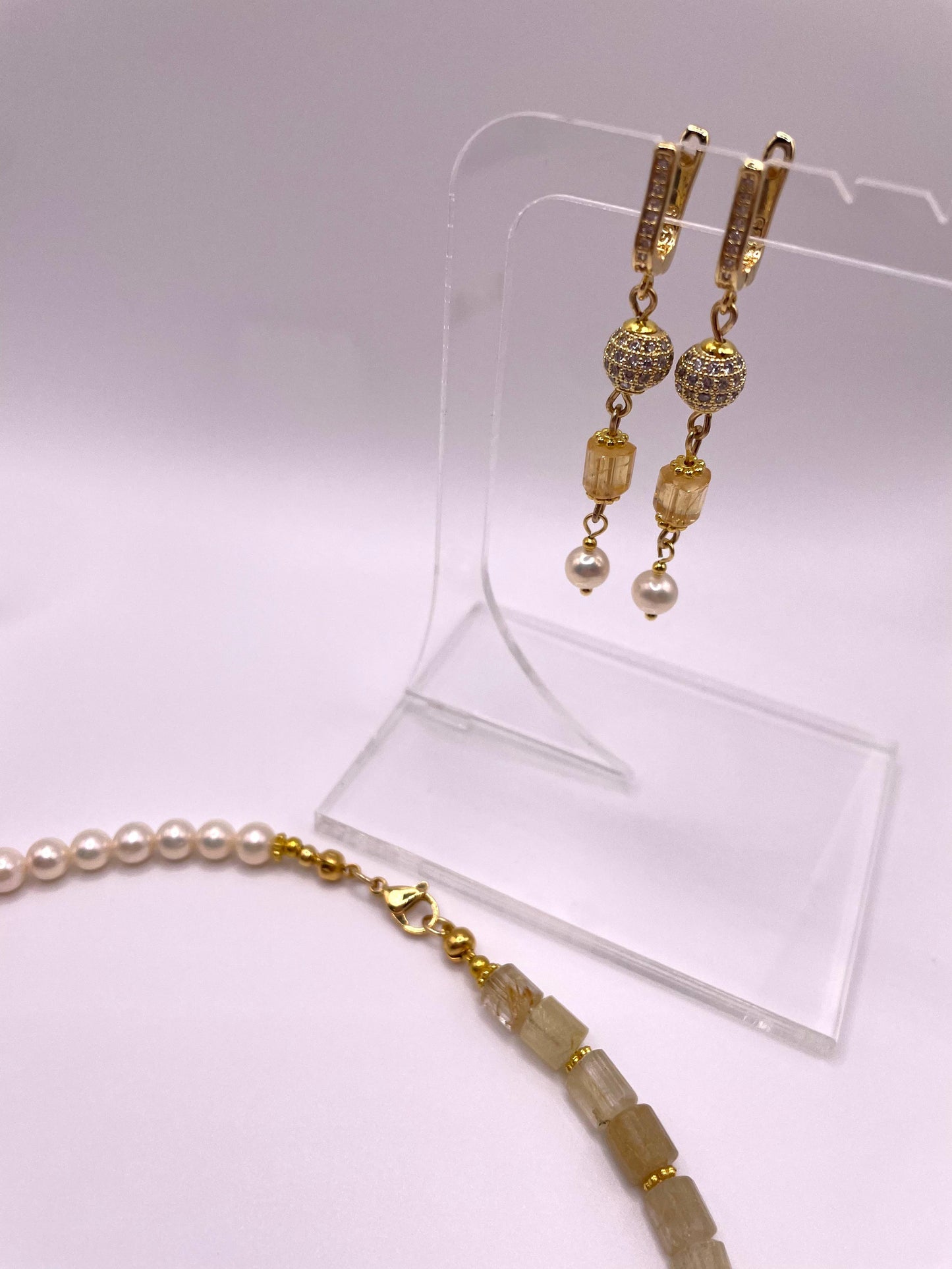 Schmuck-Set aus echten Perlen, Karneol, Citrin, Rutilquarz