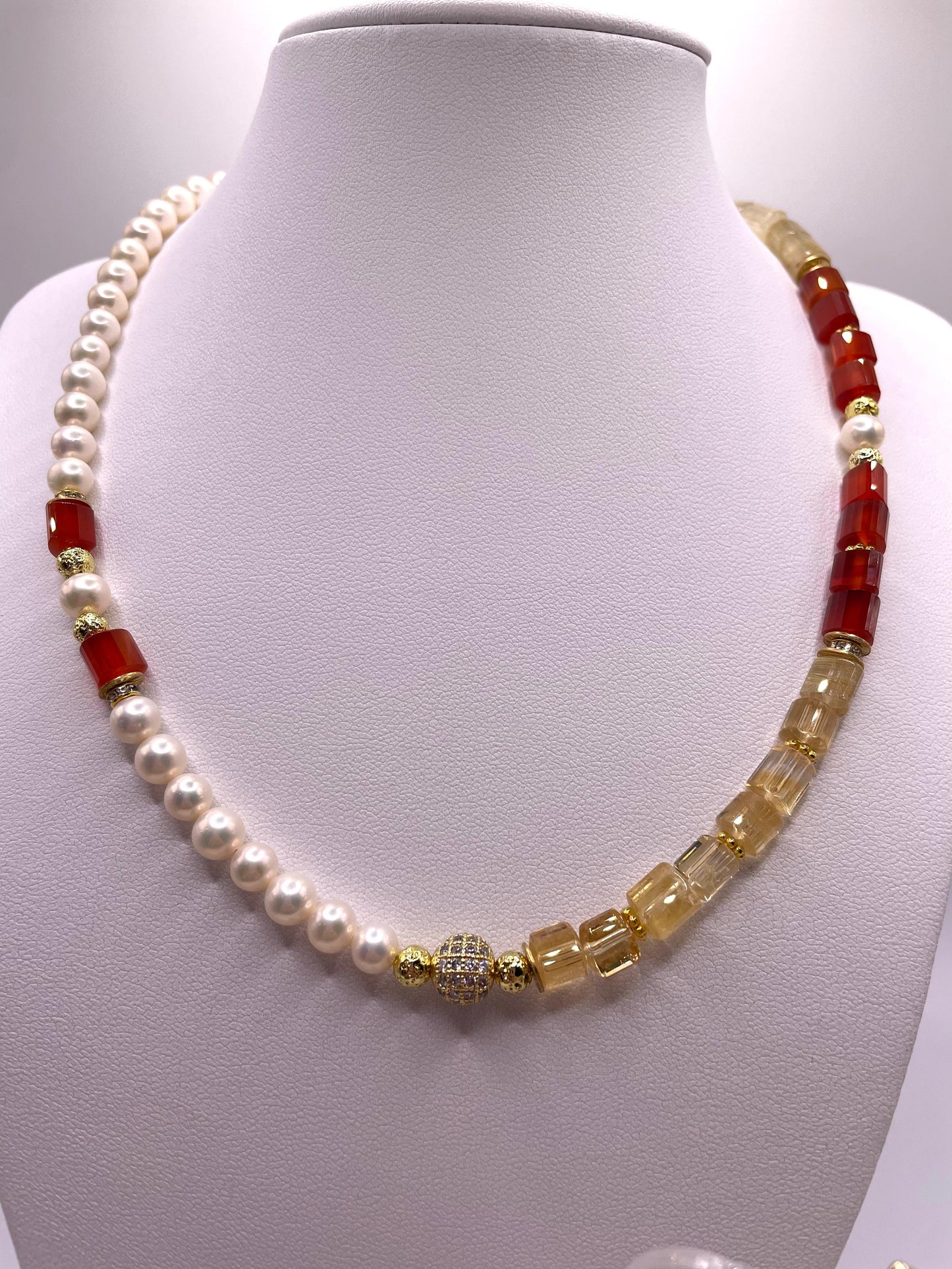 Schmuck-Set aus echten Perlen, Karneol, Citrin, Rutilquarz