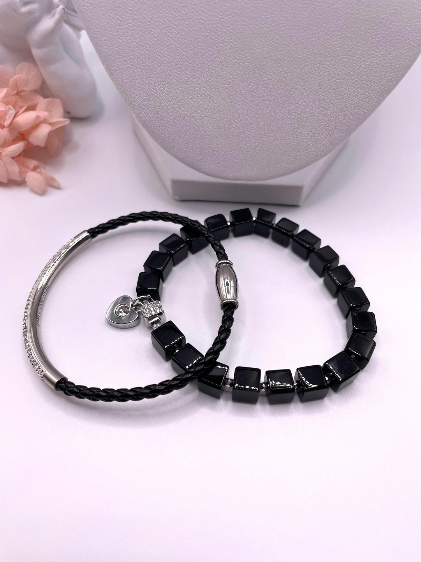 Onyx, Hämatit, Schmuck-Set, Kette, Armbänder, Ohrringe