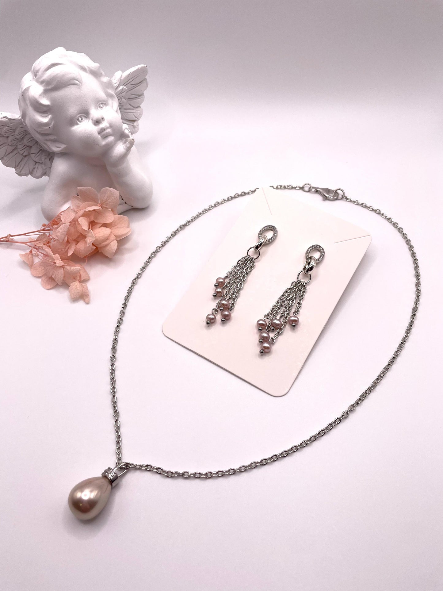 Schmuck-Set, Kette und Ohrringe, Süsswasserperlen und Muschelperle