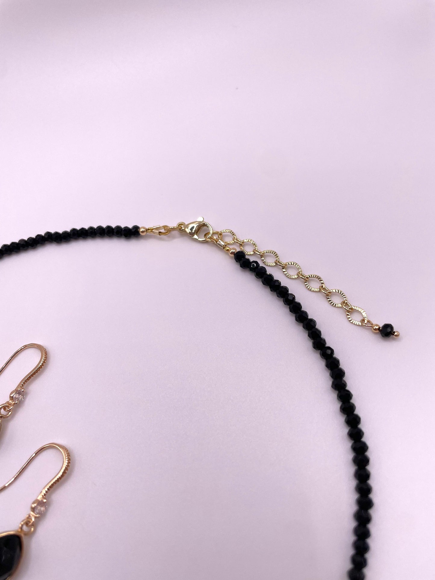 Schwarzer Turmalin Schörl, Edelstein Schmuck-Set, Kette mit Anhänger, Ohrringe