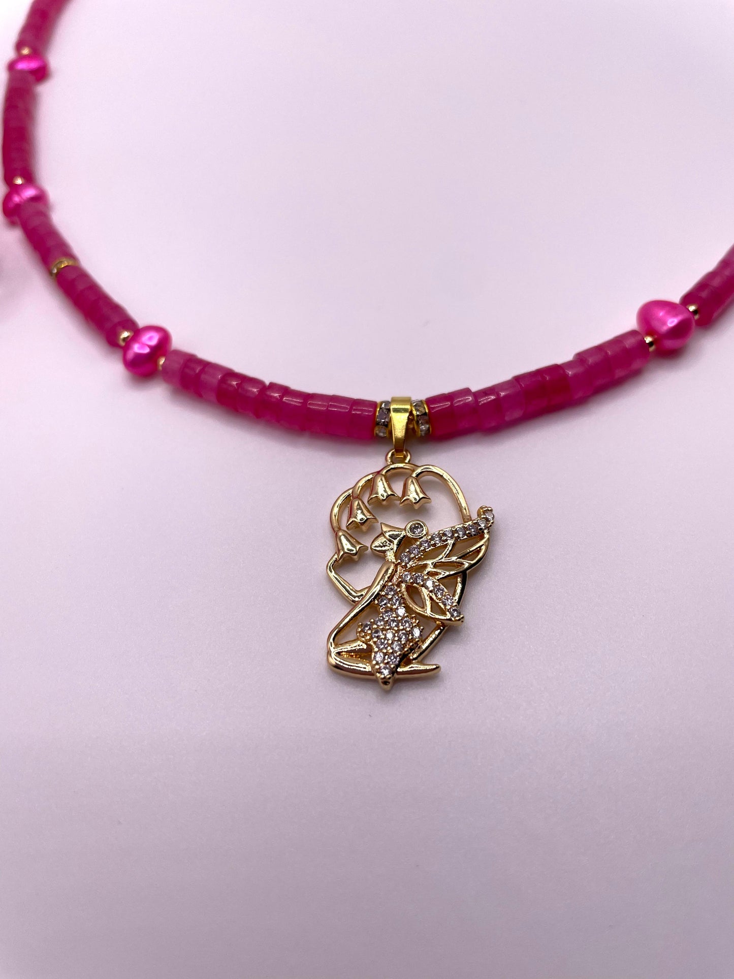 Pink Jade und Süßwasserperlen, Edelstein Kette, Choker