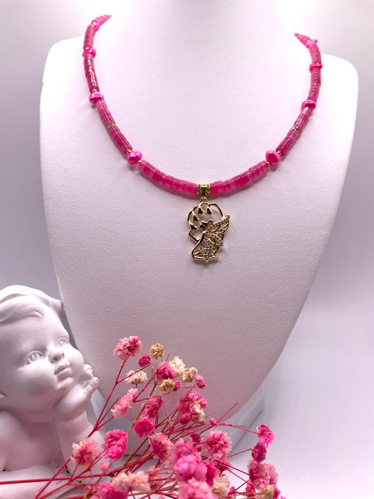 Pink Jade und Süßwasserperlen, Edelstein Kette, Choker