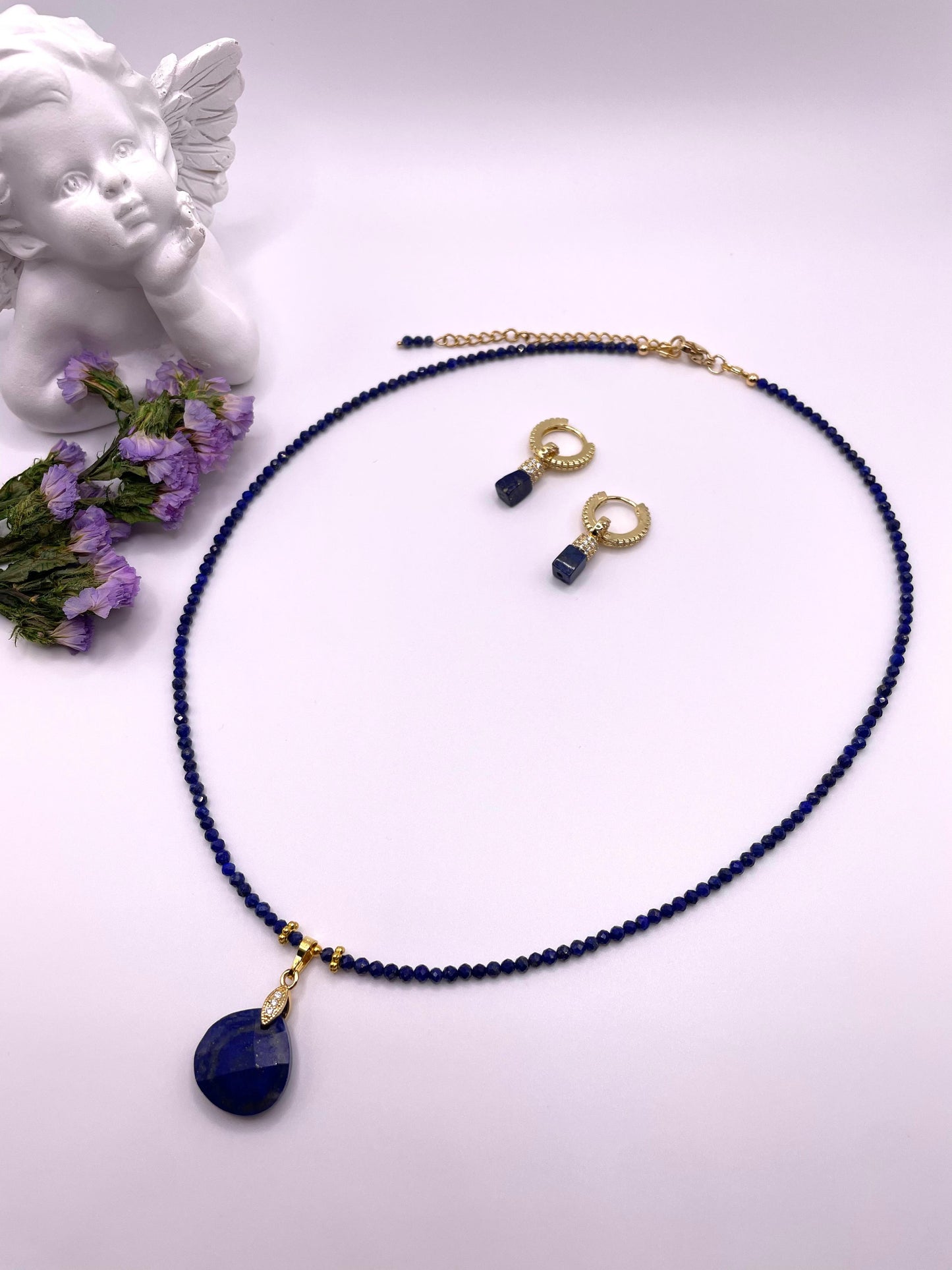 Lapislazuli, Kette und Ohrringe, Edelstein Schmuck - Set