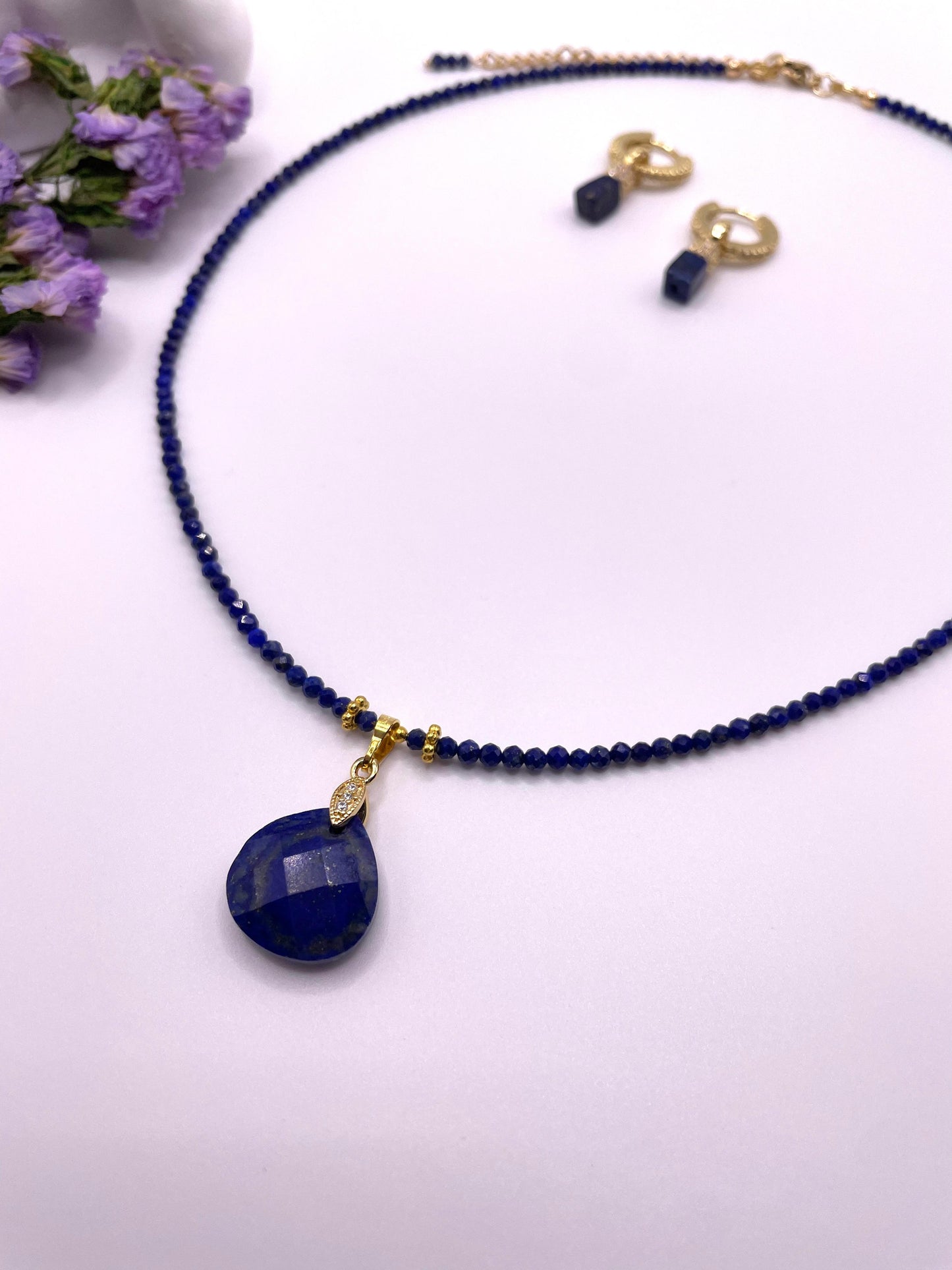 Lapislazuli, Kette und Ohrringe, Edelstein Schmuck - Set