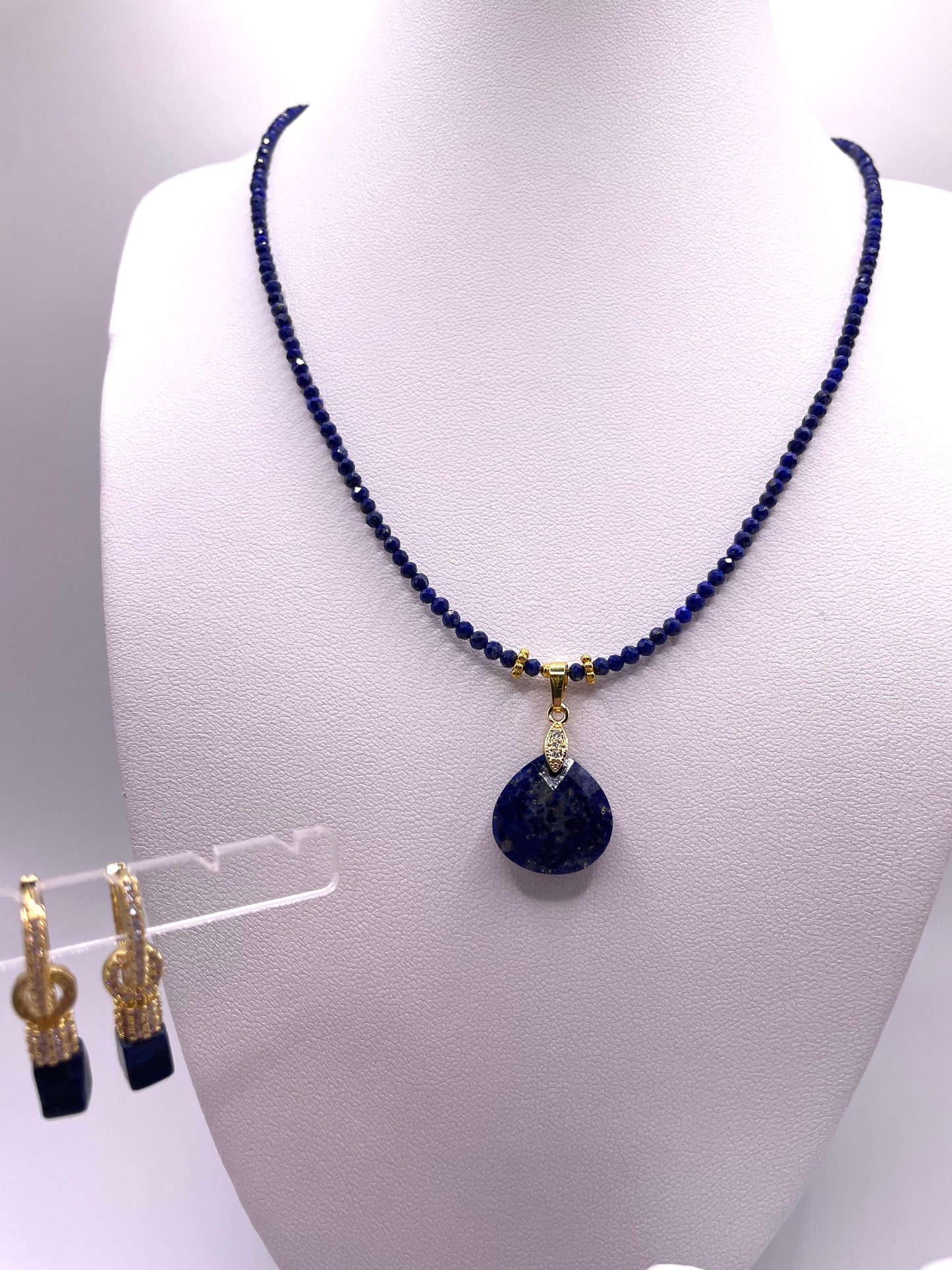 Lapislazuli, Kette und Ohrringe, Edelstein Schmuck - Set