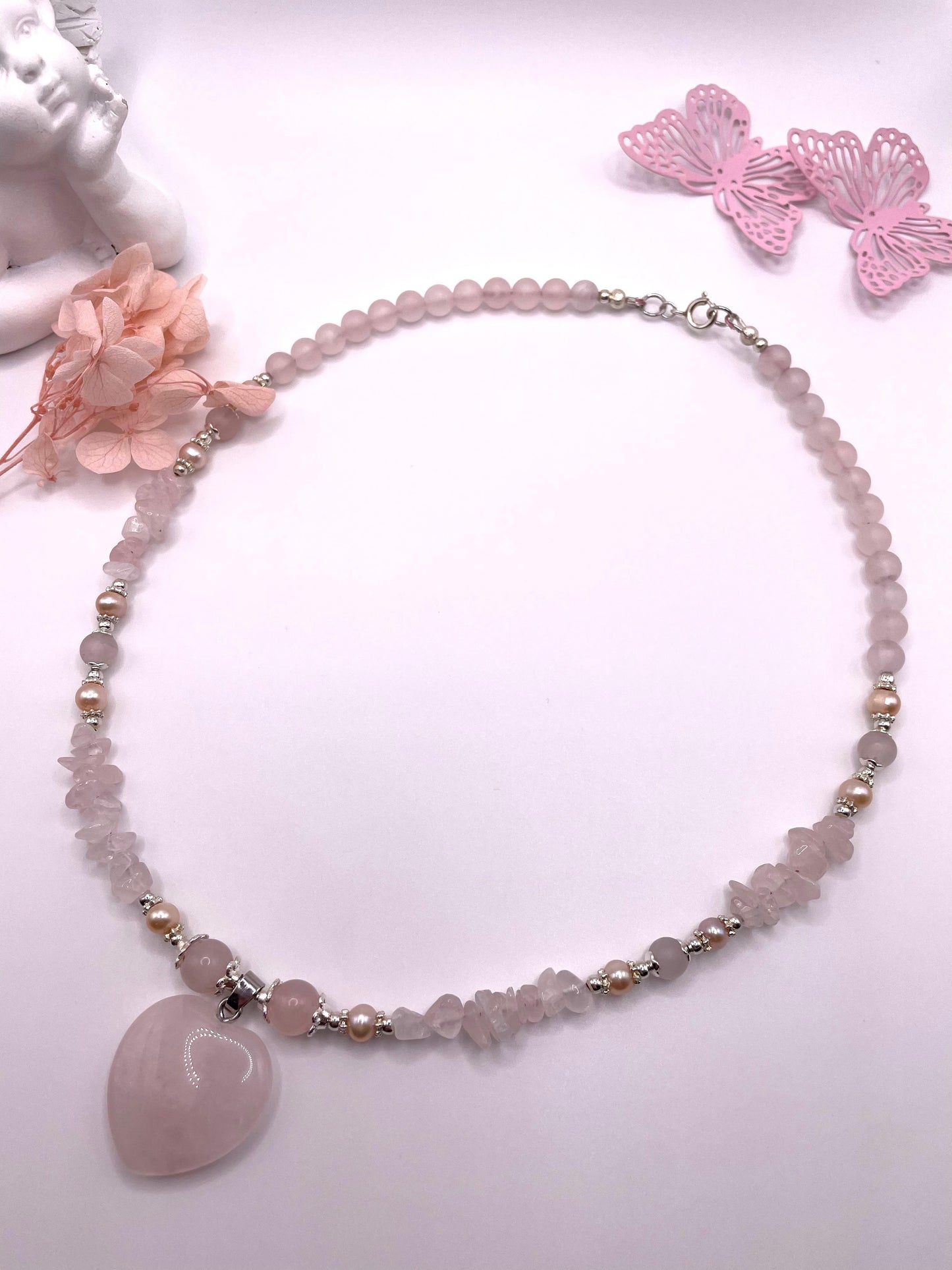 Rosenquarz, zarte Edelstein Kette