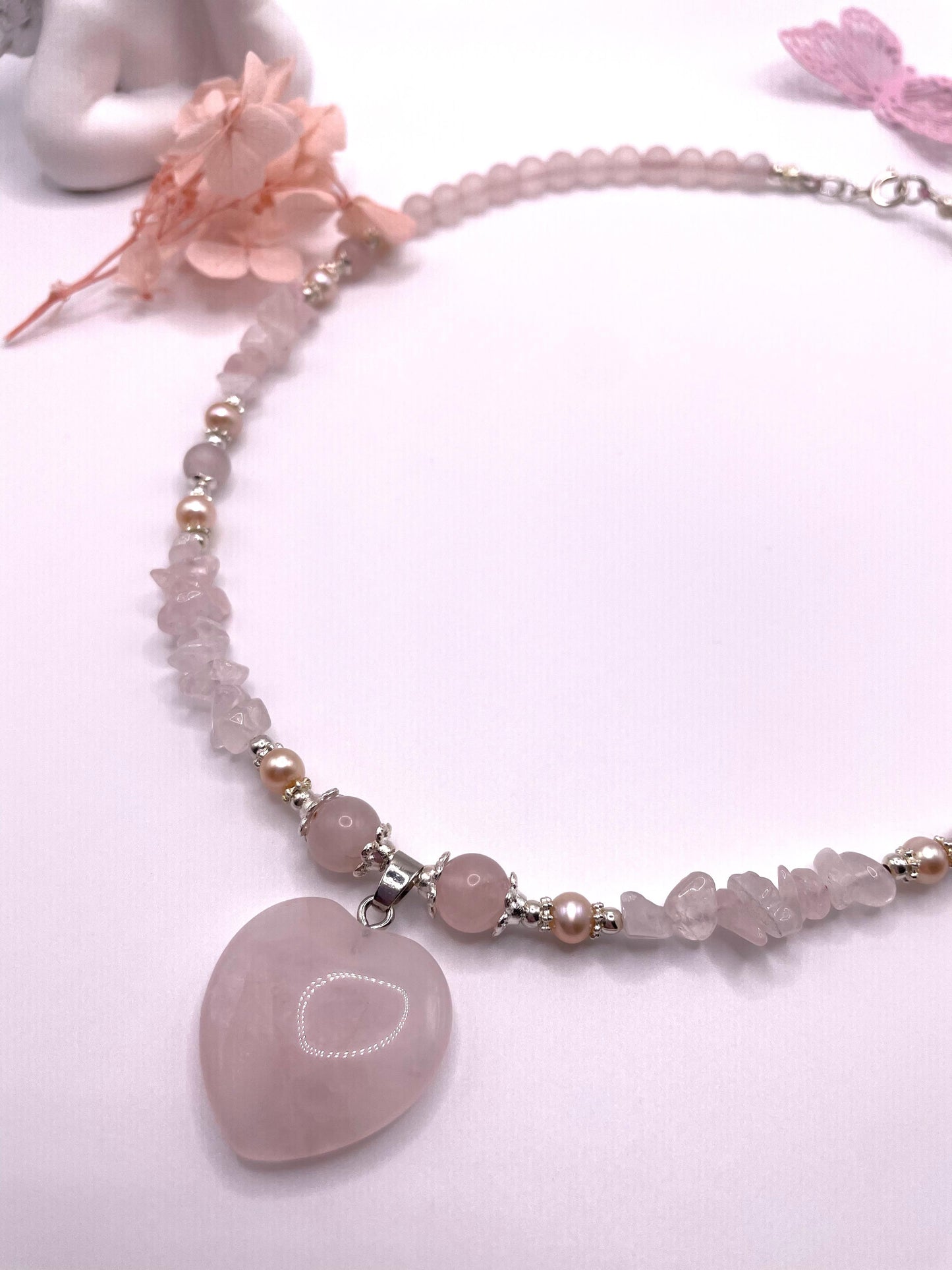 Rosenquarz, zarte Edelstein Kette