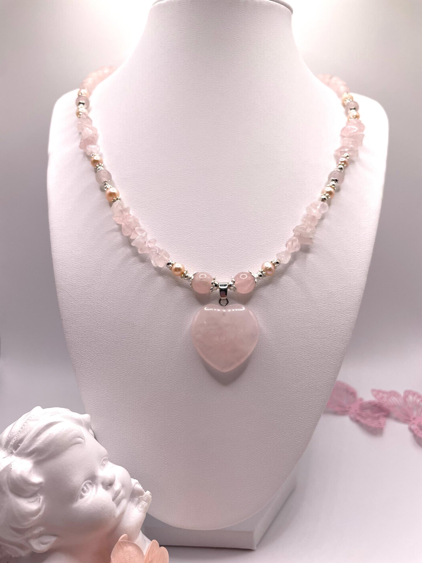 Rosenquarz, zarte Edelstein Kette