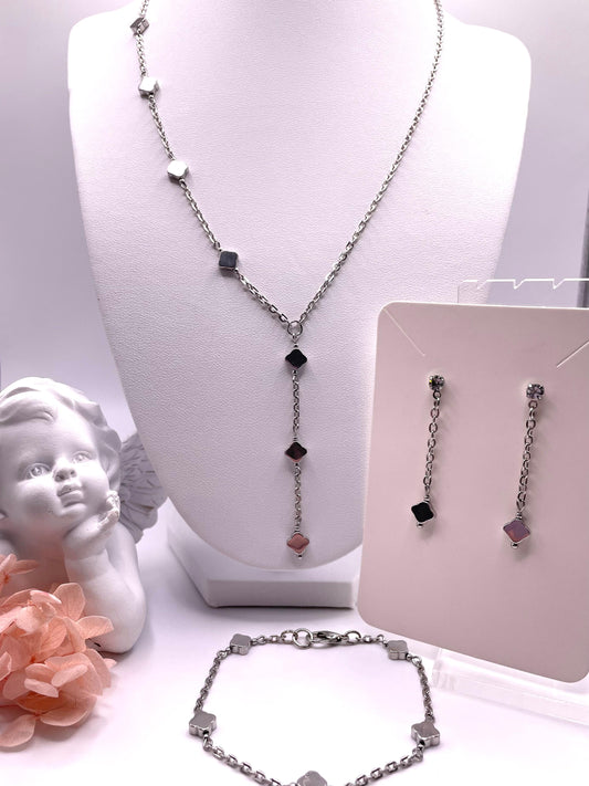 Hämatit Schmuck-Set, Kette, Ohrringe, Armband