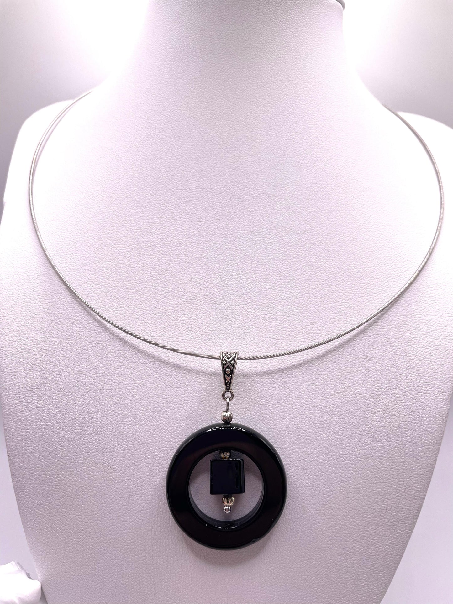 Onyx Schmuck-Set, Kette, Ohrringe