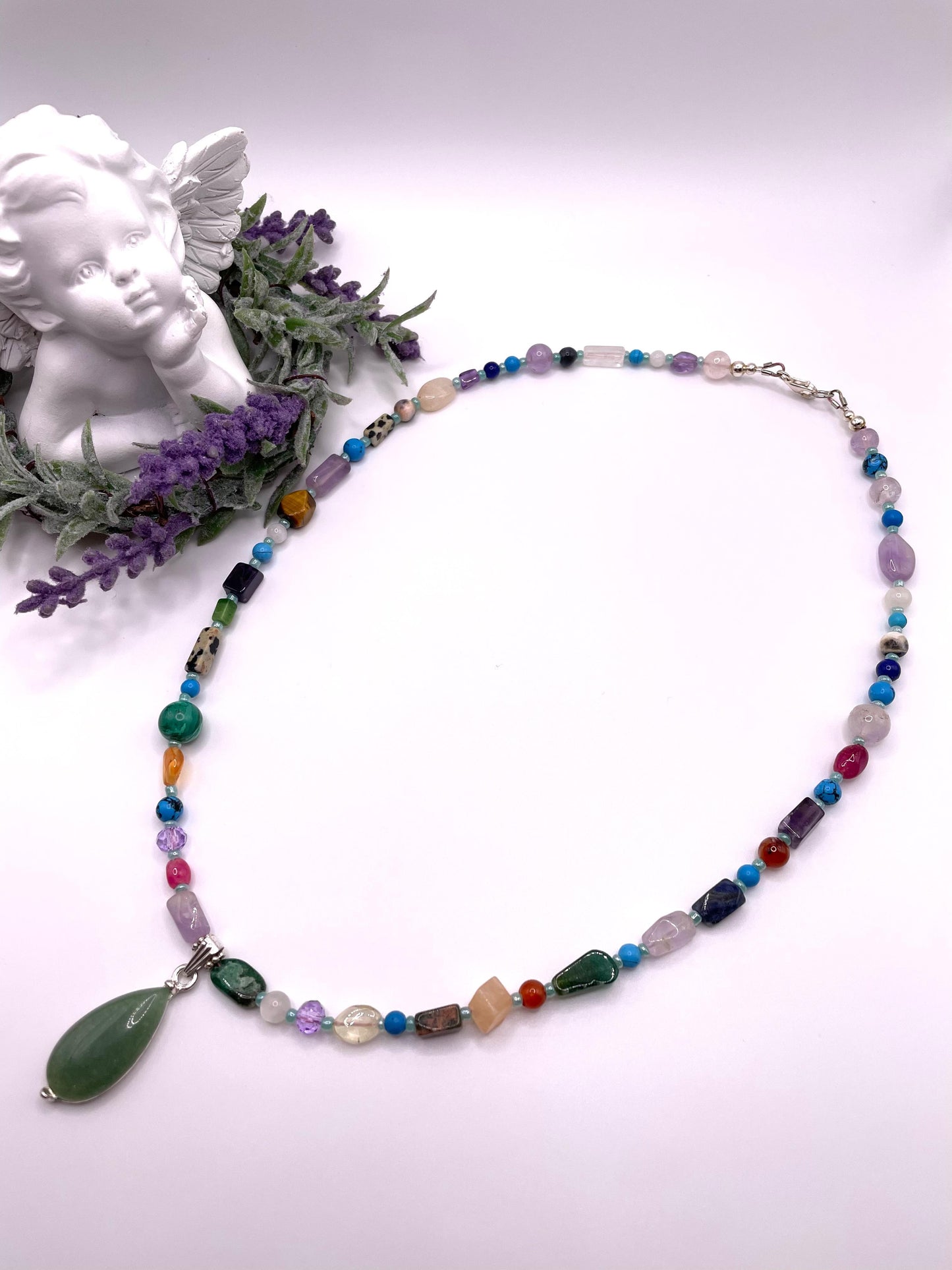 Edelstein Kette aus feinem Perlenmix, Aventurin Anhänger