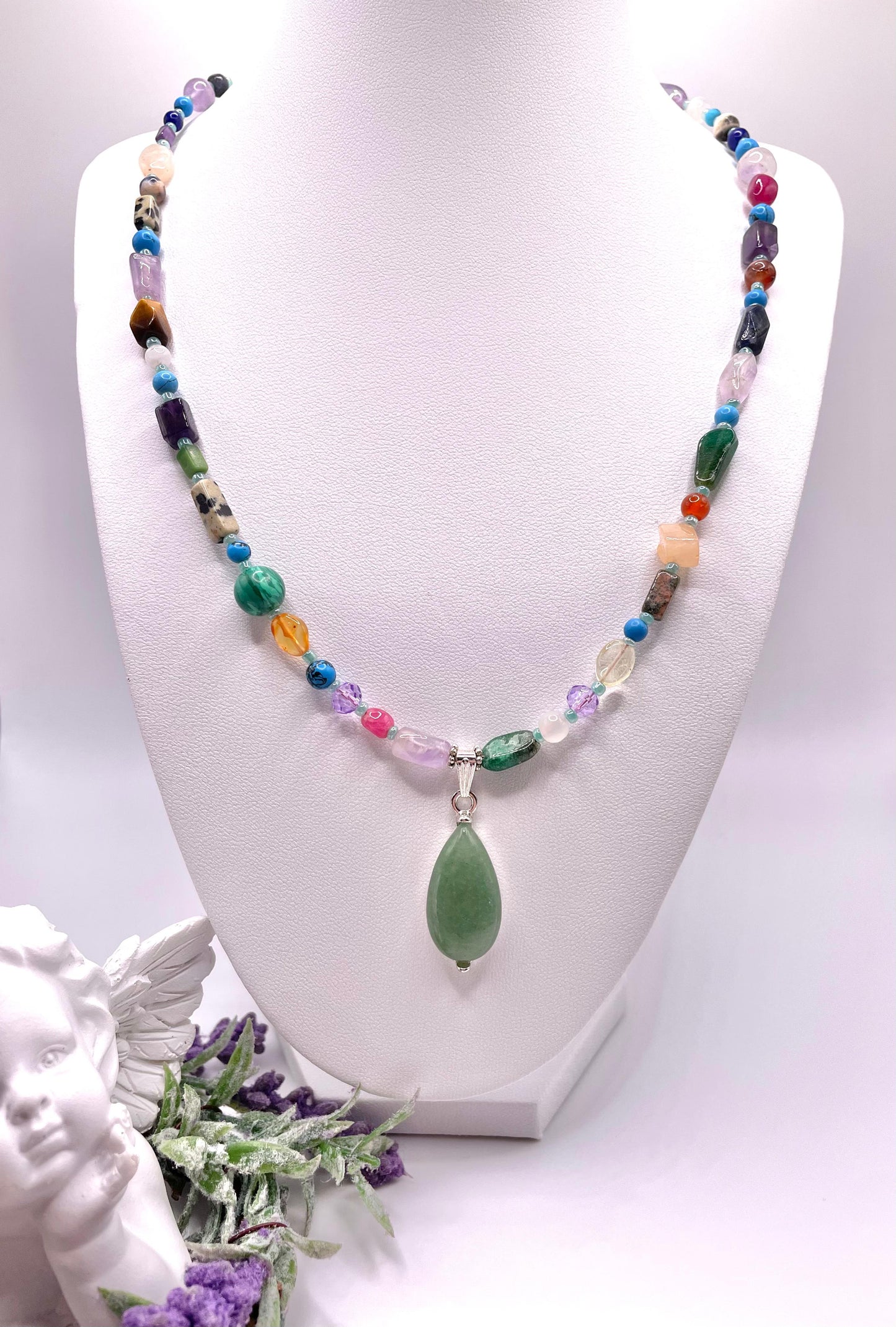 Edelstein Kette aus feinem Perlenmix, Aventurin Anhänger