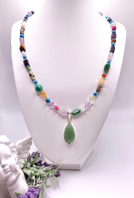 Edelstein Kette aus feinem Perlenmix, Aventurin Anhänger