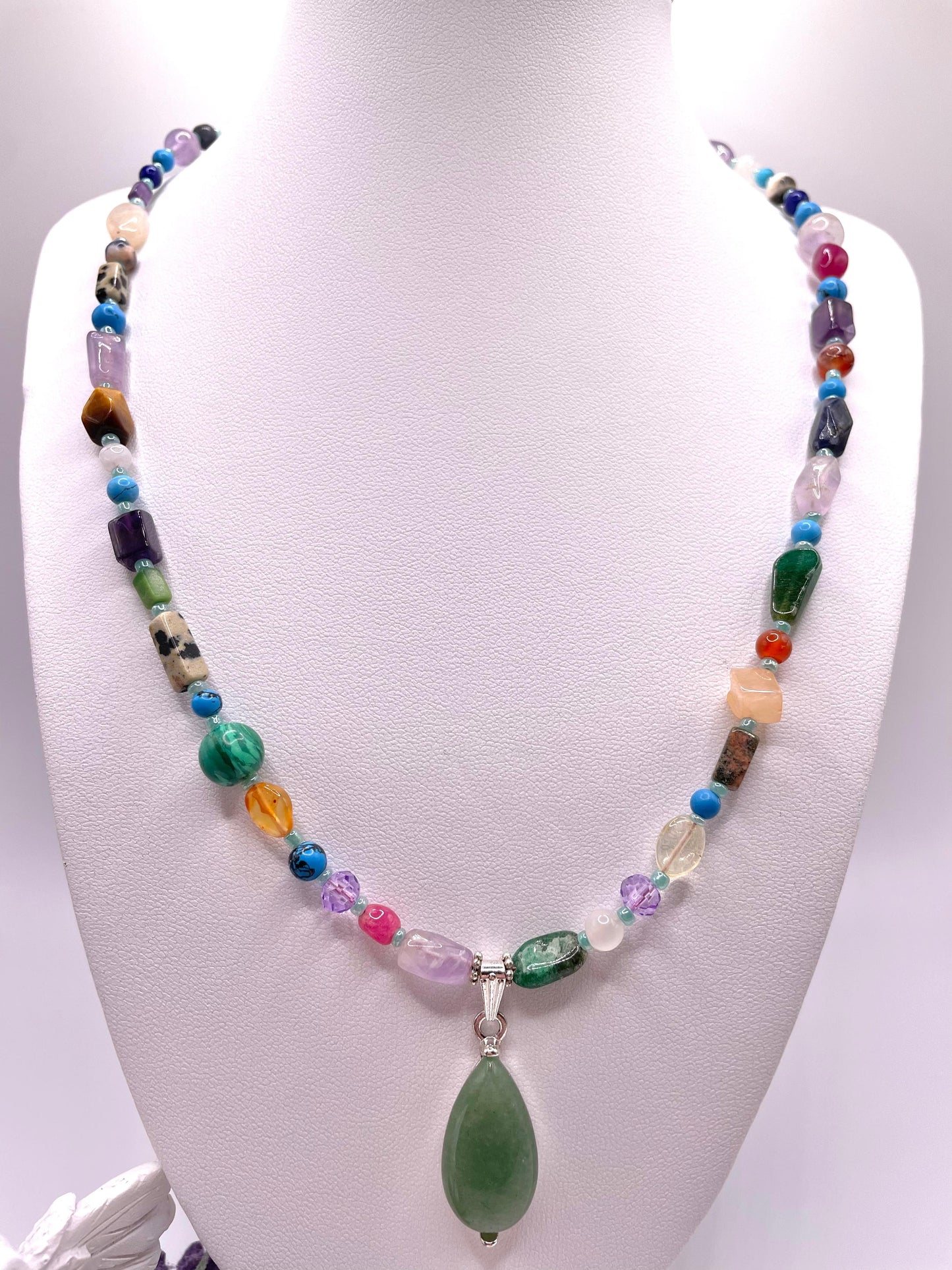 Edelstein Kette aus feinem Perlenmix, Aventurin Anhänger