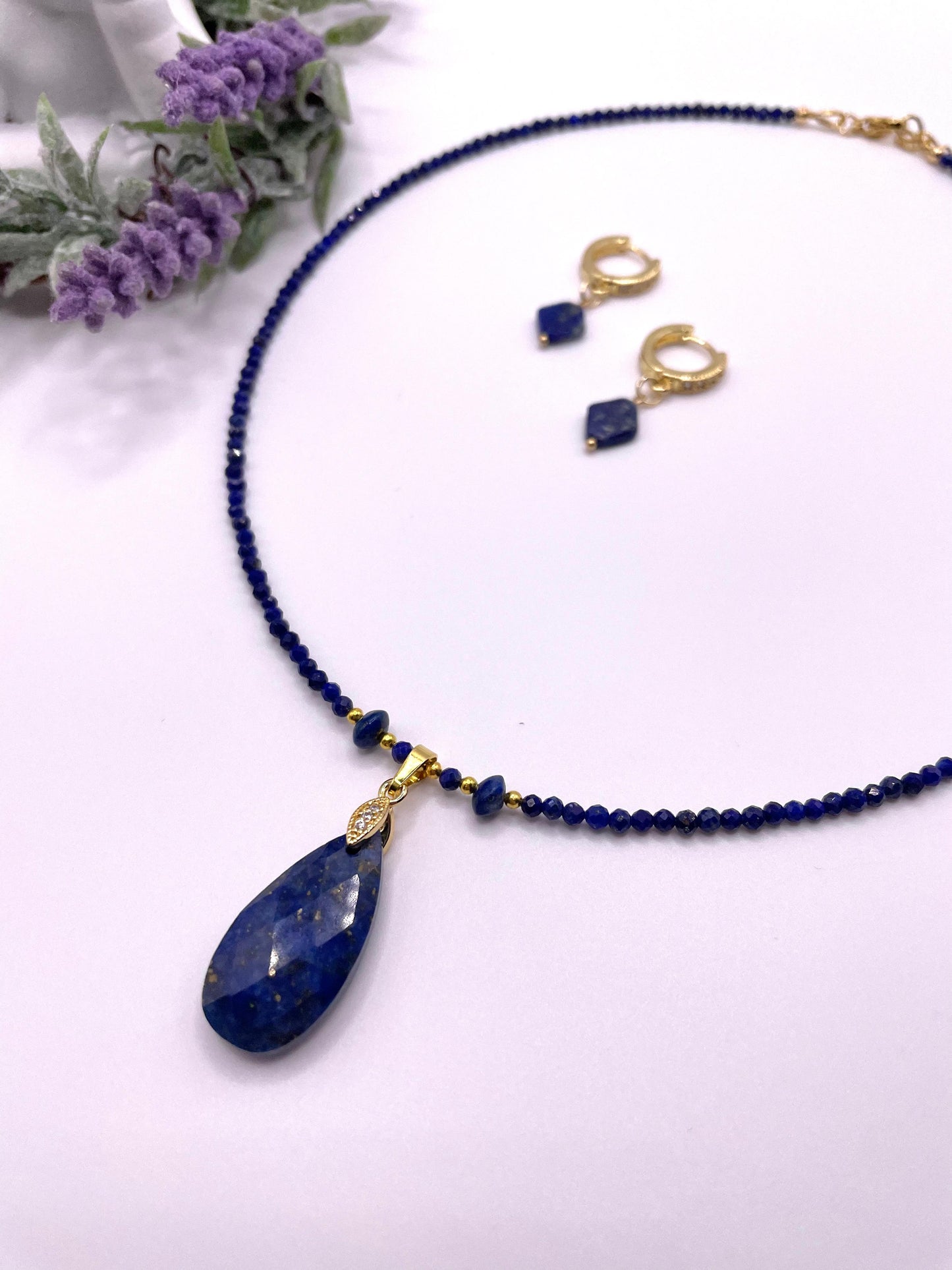 Lapislazuli, Schmuck-Set, Kette, Ohrringe