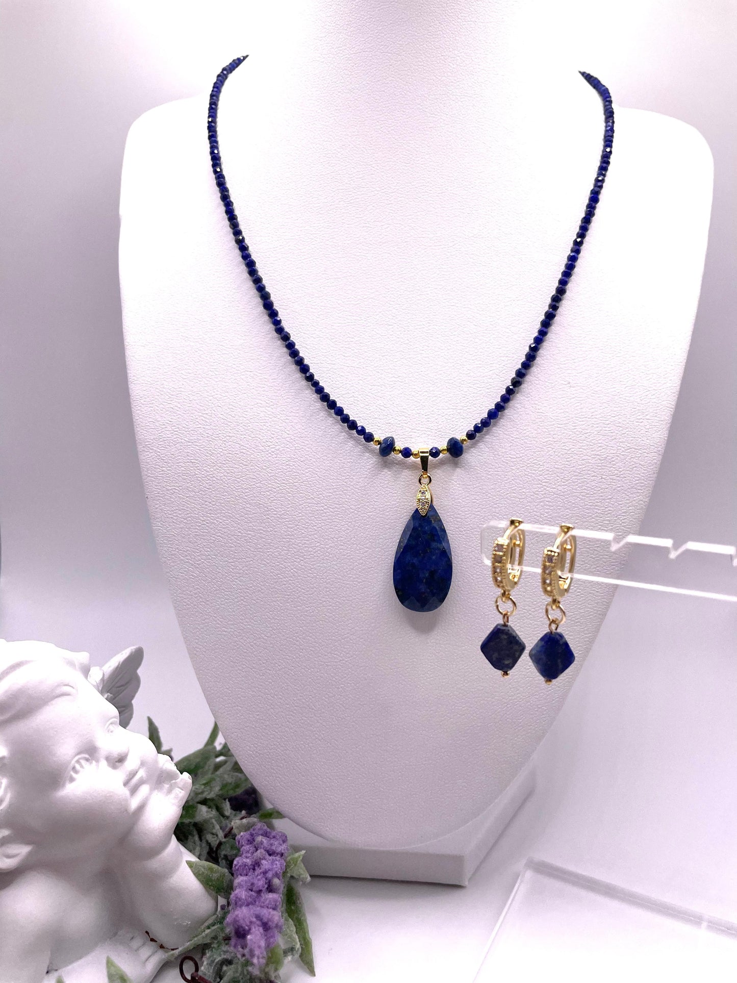 Lapislazuli, Schmuck-Set, Kette, Ohrringe
