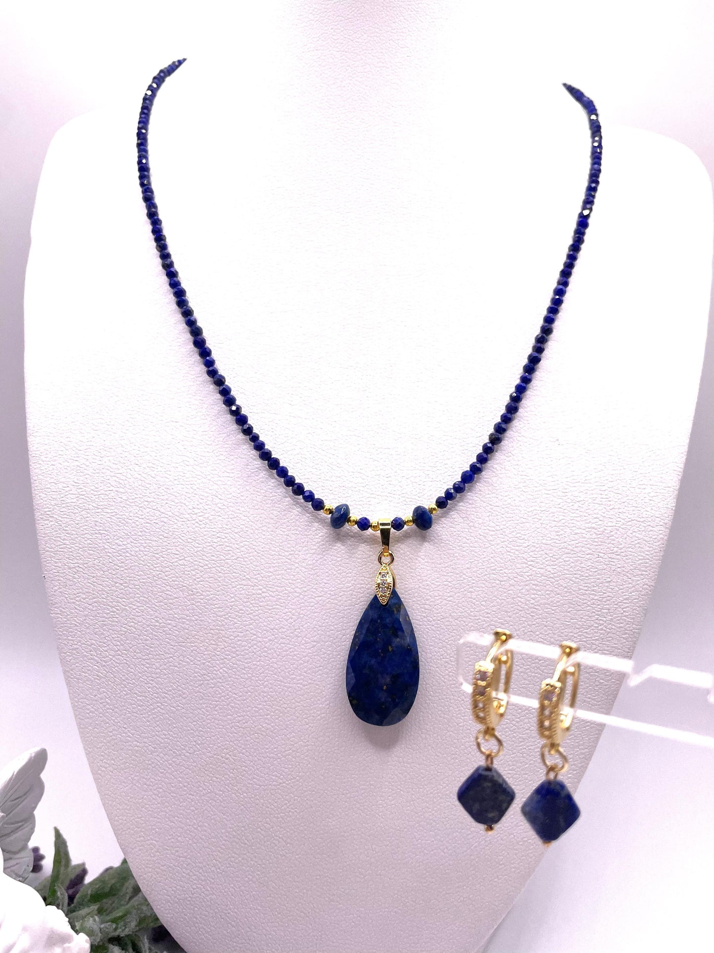 Lapislazuli, Schmuck-Set, Kette, Ohrringe