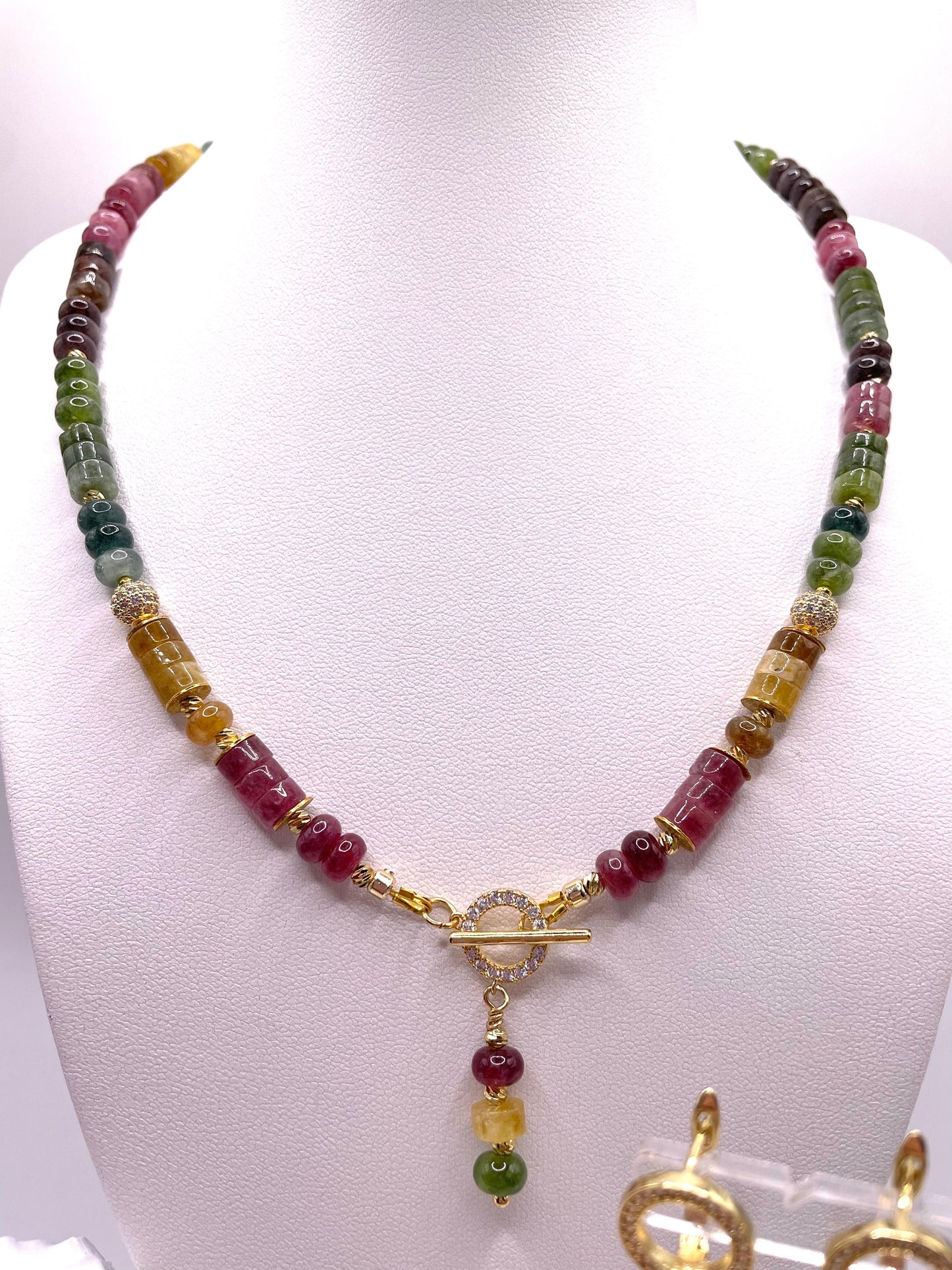 Turmalin, Schmuck-Set, Kette, Ohrringe