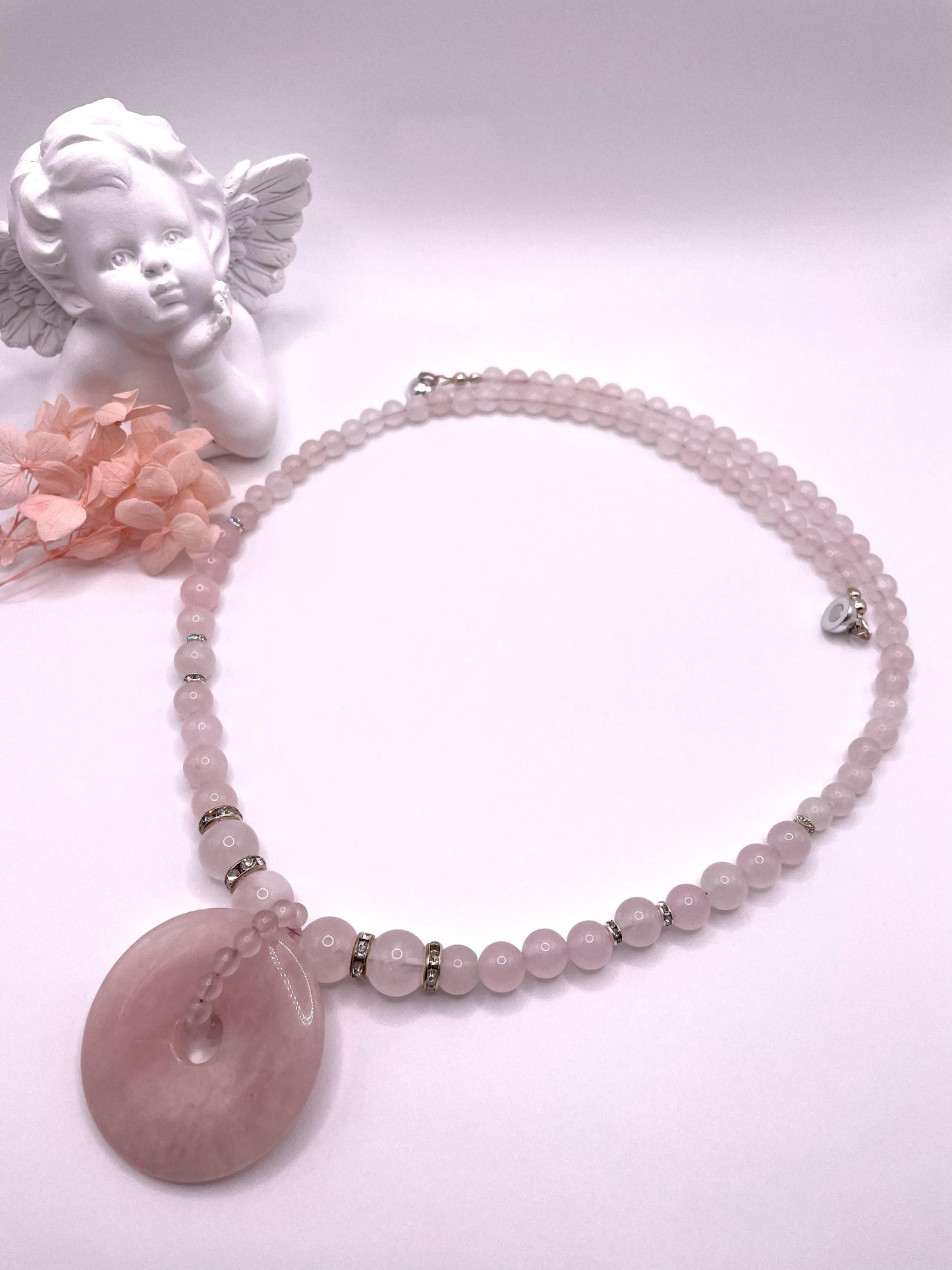 Rosenquarz, wunderschöne Edelstein Kette