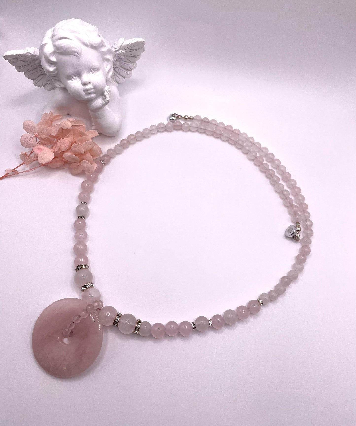 Rosenquarz, wunderschöne Edelstein Kette