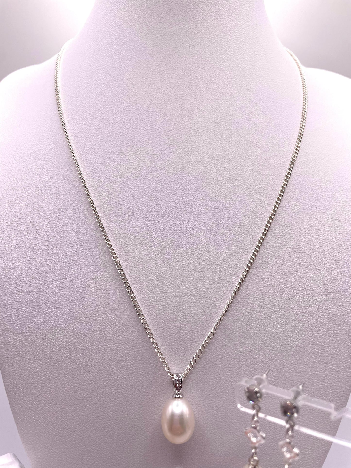 Schmuck-Set, Kette, Ohrstecker, Süßwasserperlen, Silber 925