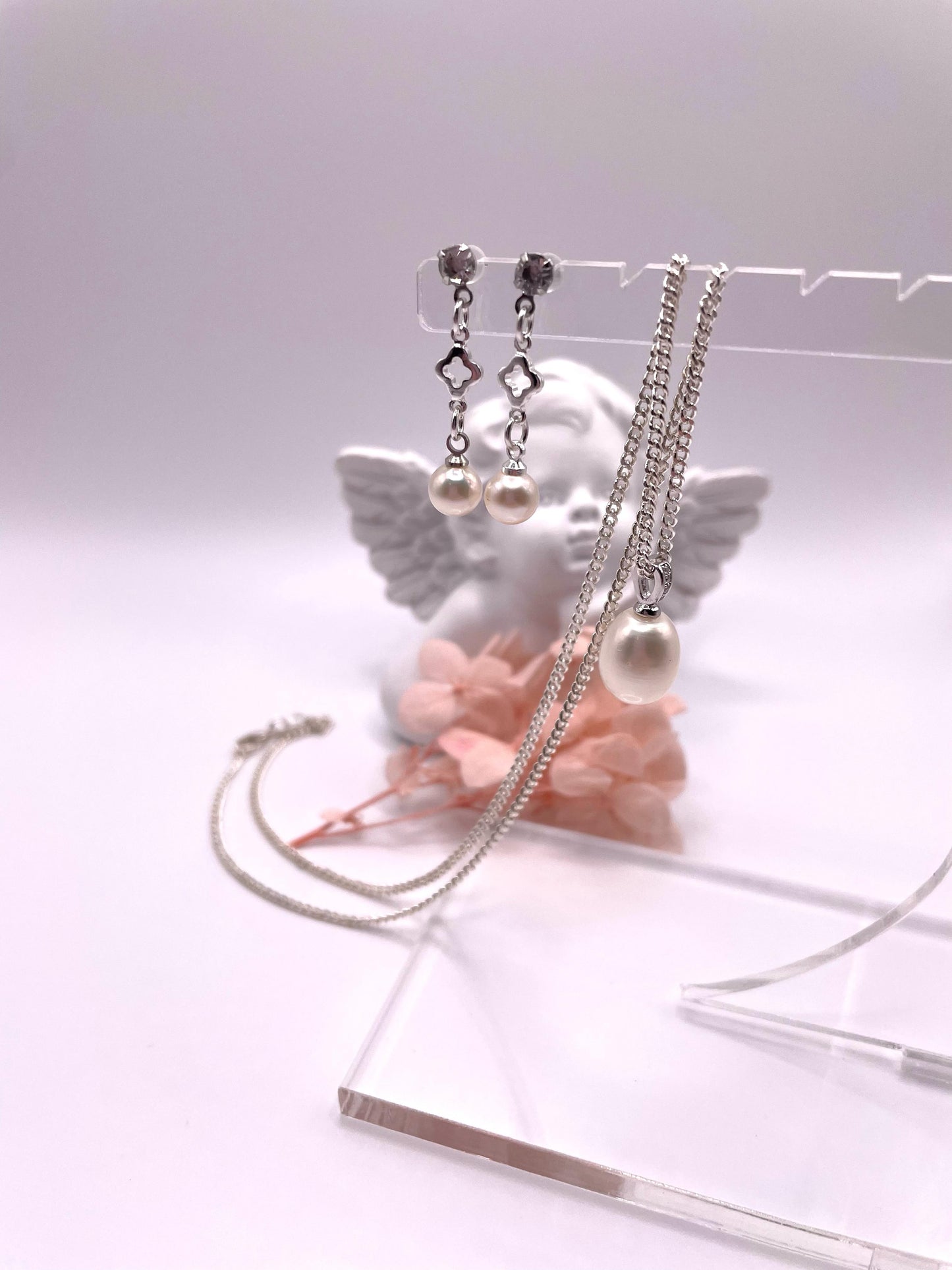 Schmuck-Set, Kette, Ohrstecker, Süßwasserperlen, Silber 925