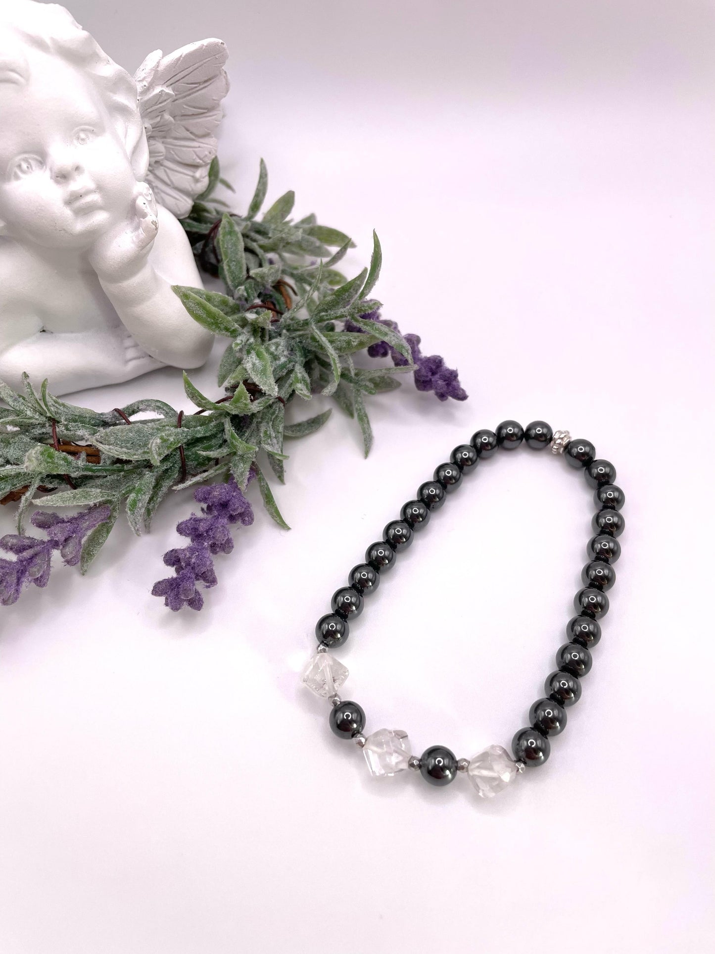 Hämatit, Bergkristall, Edelstein-Armband