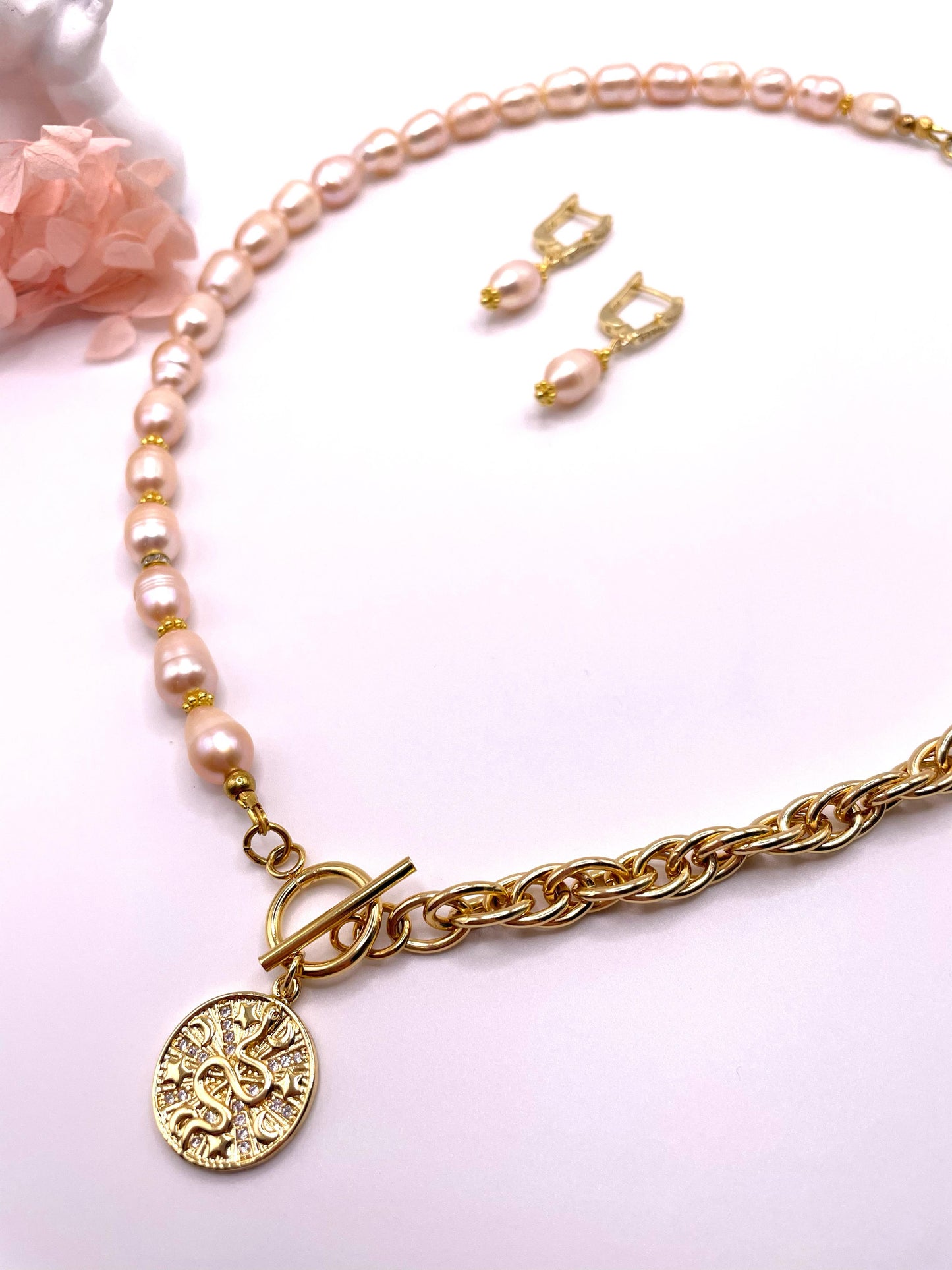 Süßwasserperlen, Schmuck-Set, Kette und Ohrringe